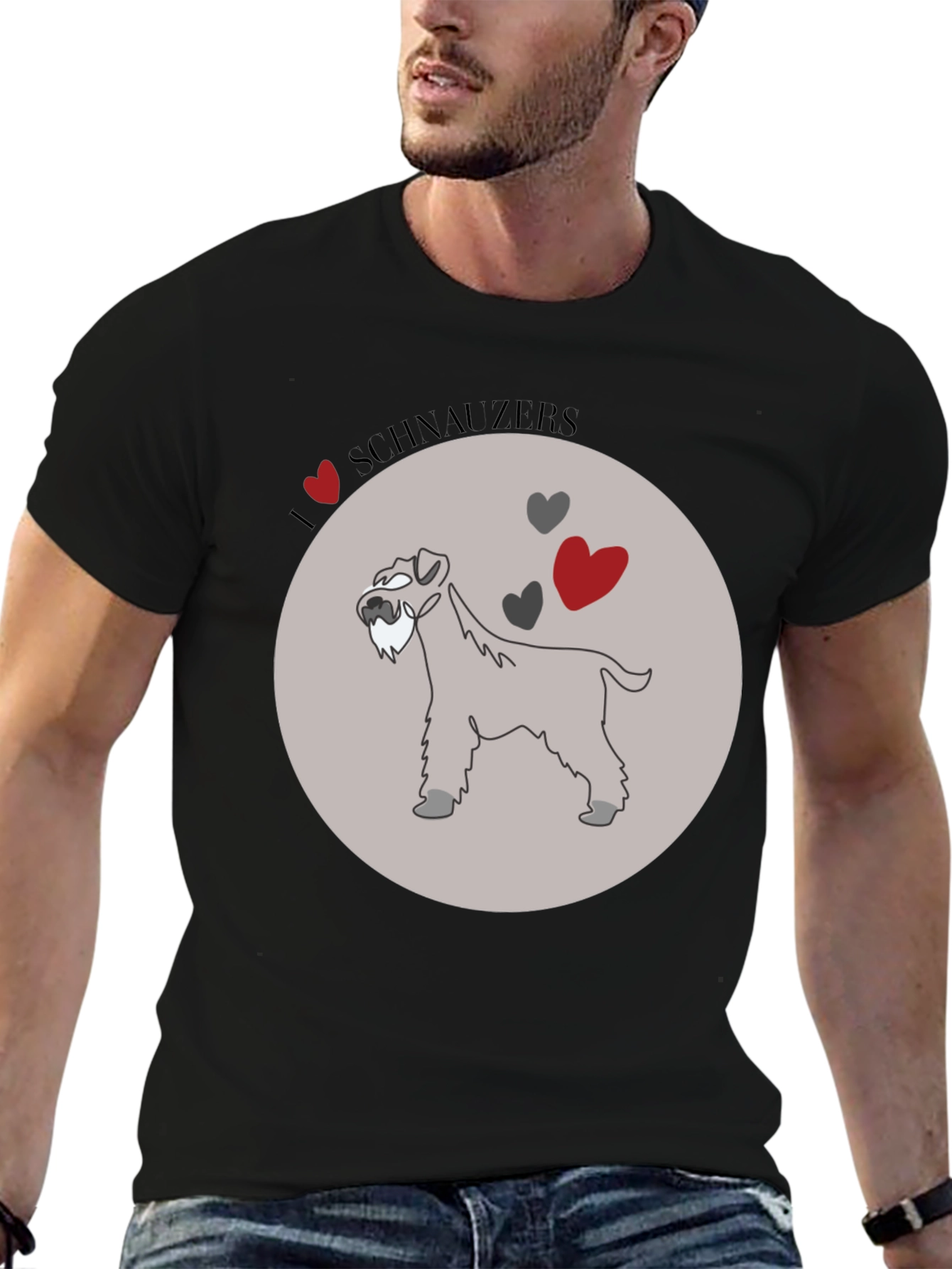 I Love Schnauzers Graphic Tee - Black Cotton Blend