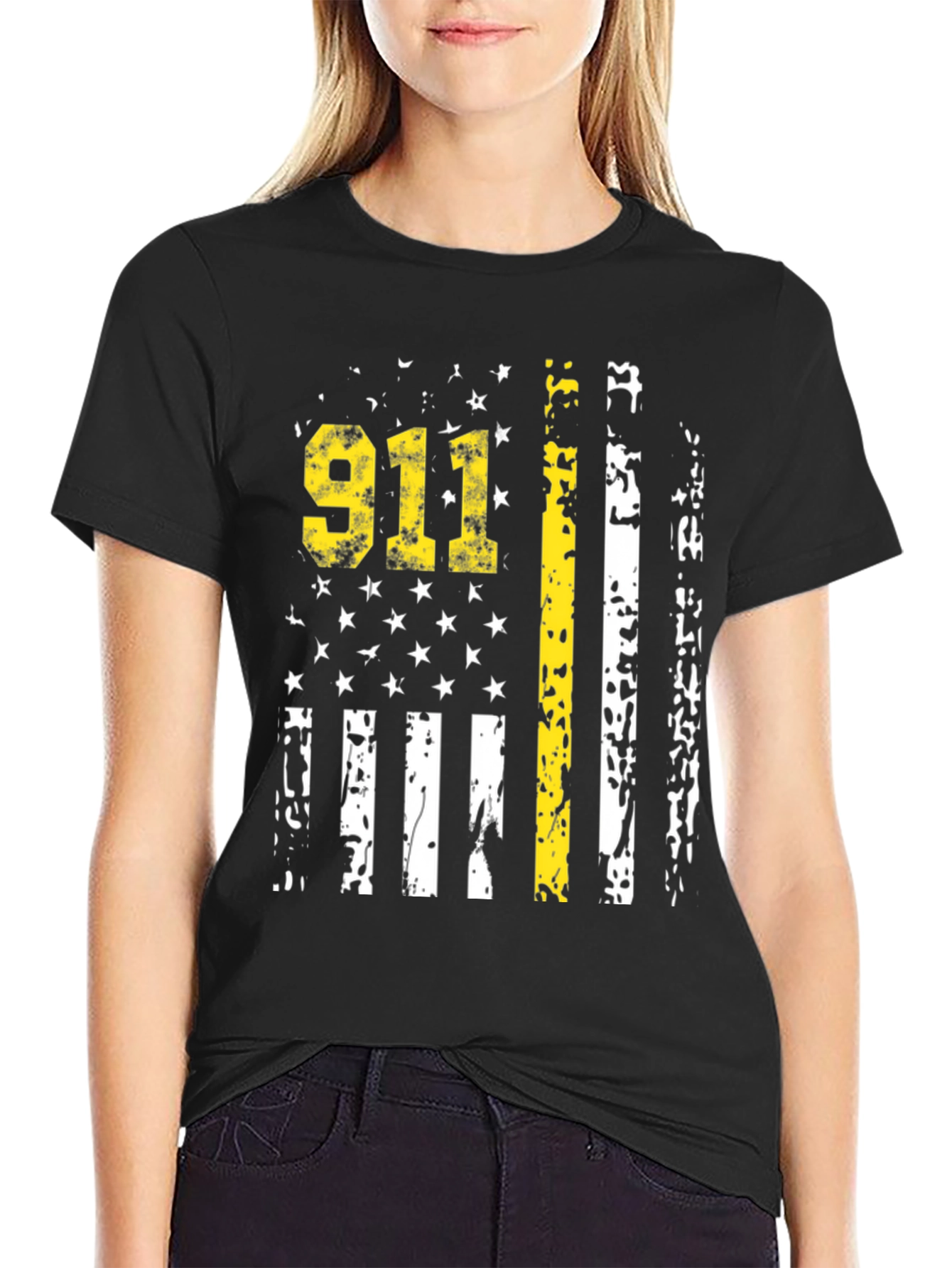 911 Thin Yellow Line American Flag T-Shirt