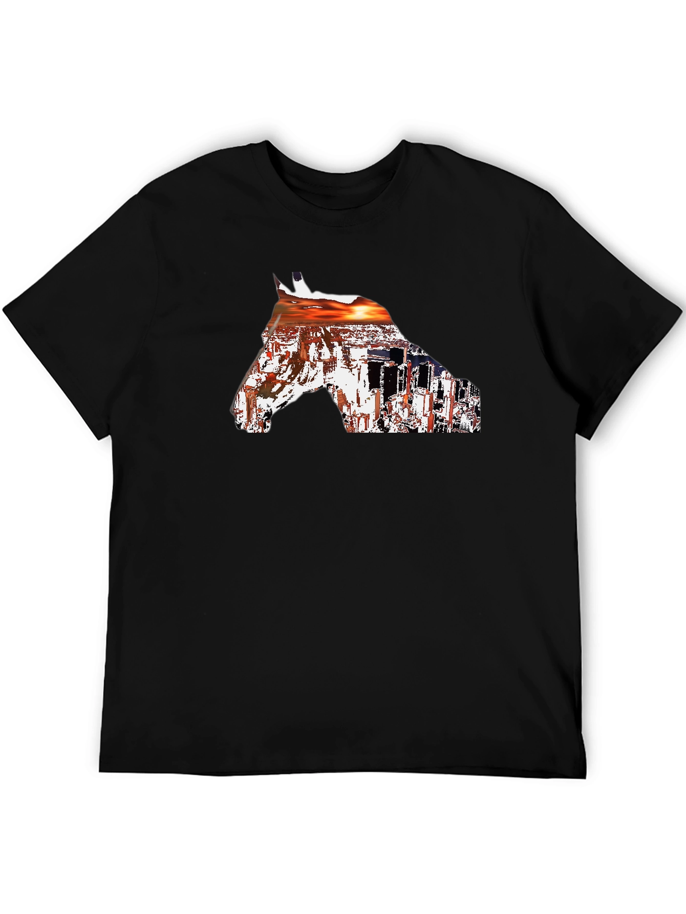Horse Sunset Graphic Tee - Black Cotton Blend