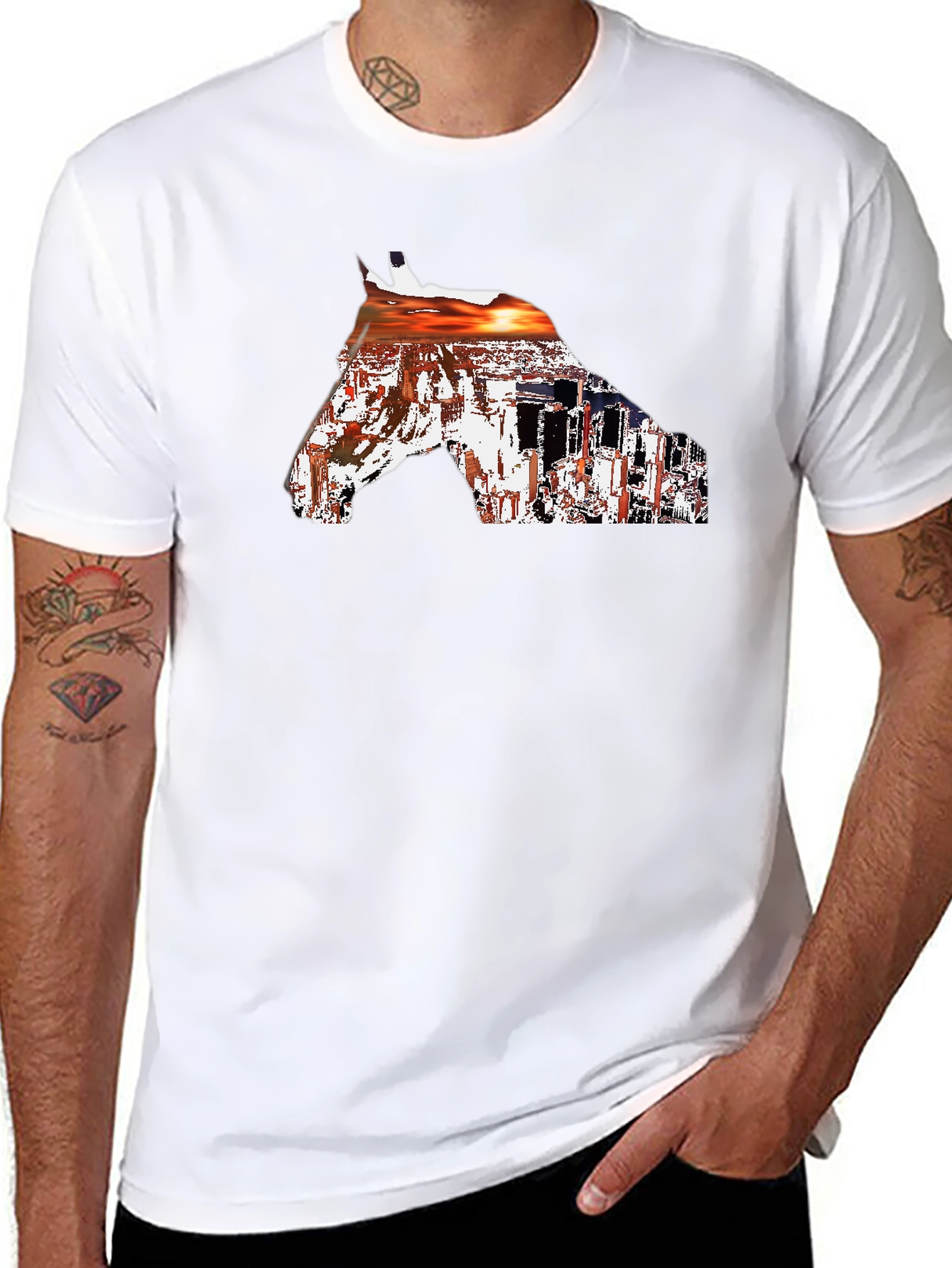 Horse Sunset Graphic Tee - Black Cotton Blend