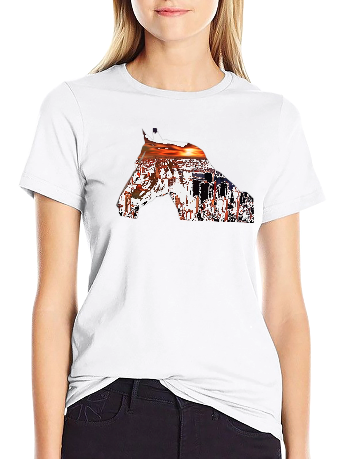 Horse Sunset Graphic Tee - Black Cotton Blend