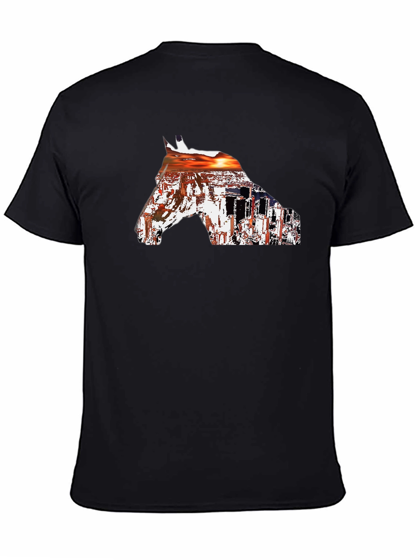 Horse Sunset Graphic Tee - Black Cotton Blend