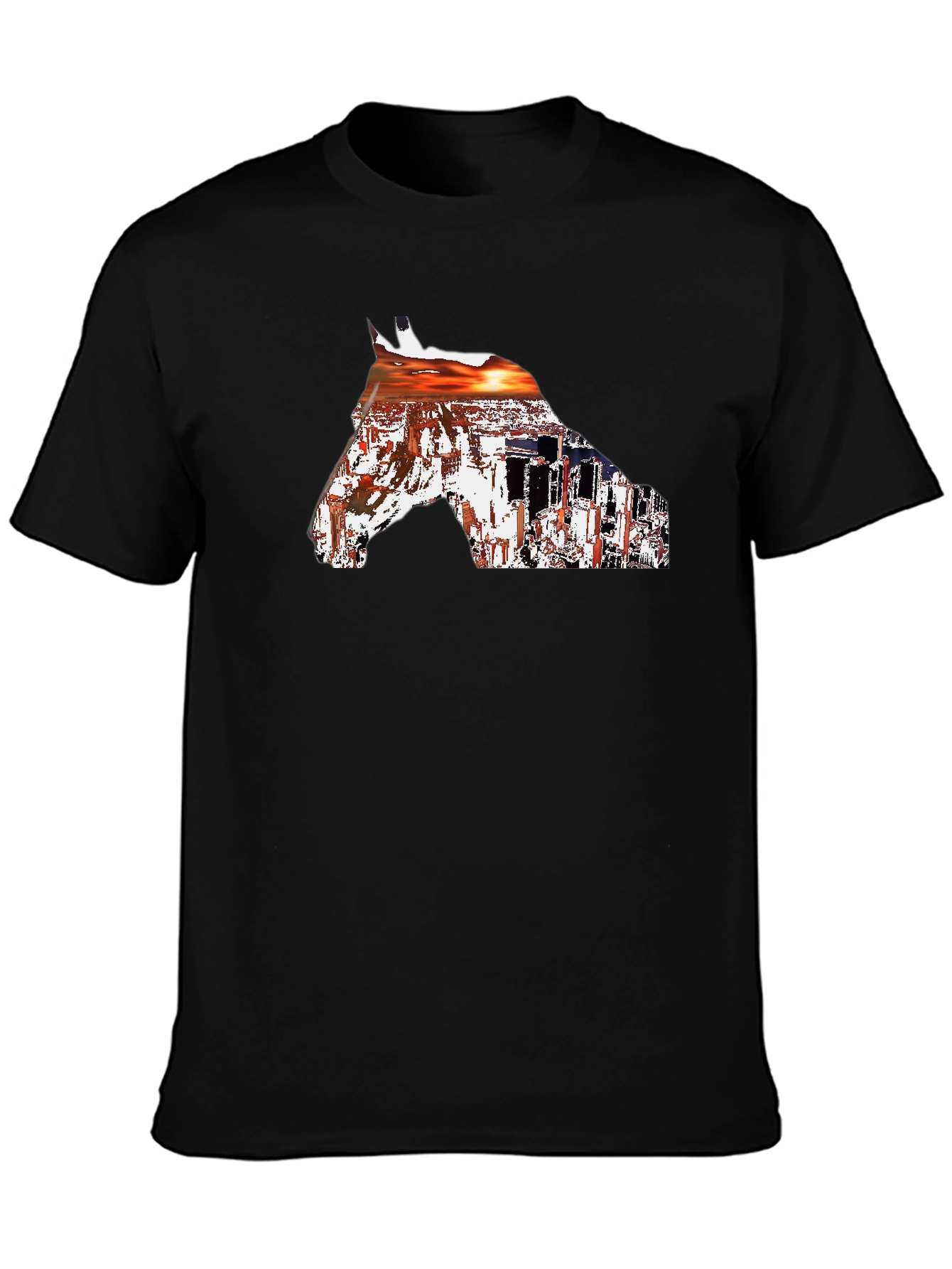 Horse Sunset Graphic Tee - Black Cotton Blend