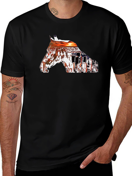 Horse Sunset Graphic Tee - Black Cotton Blend