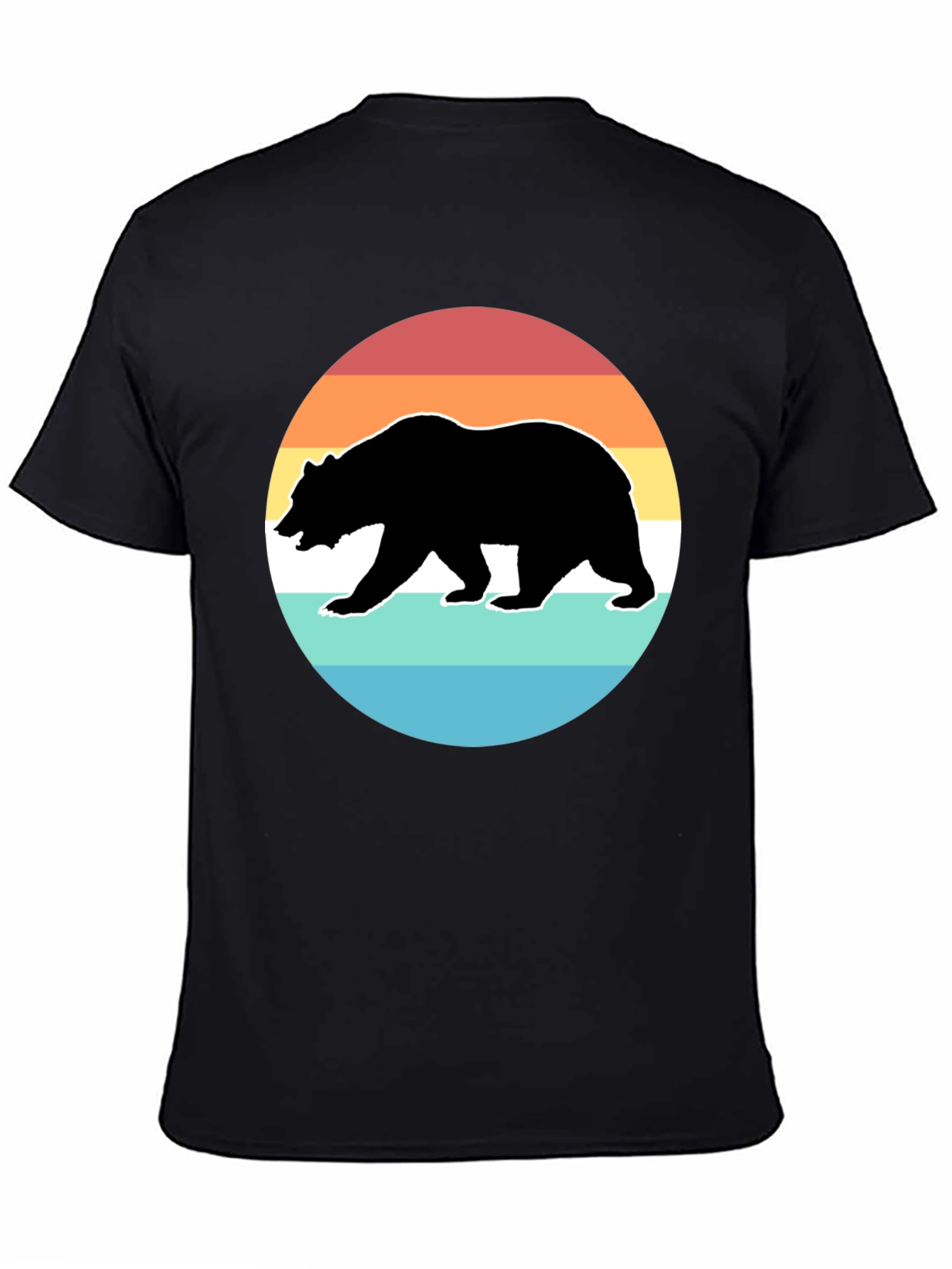 Retro Bear Sunset Graphic T-Shirt - Black