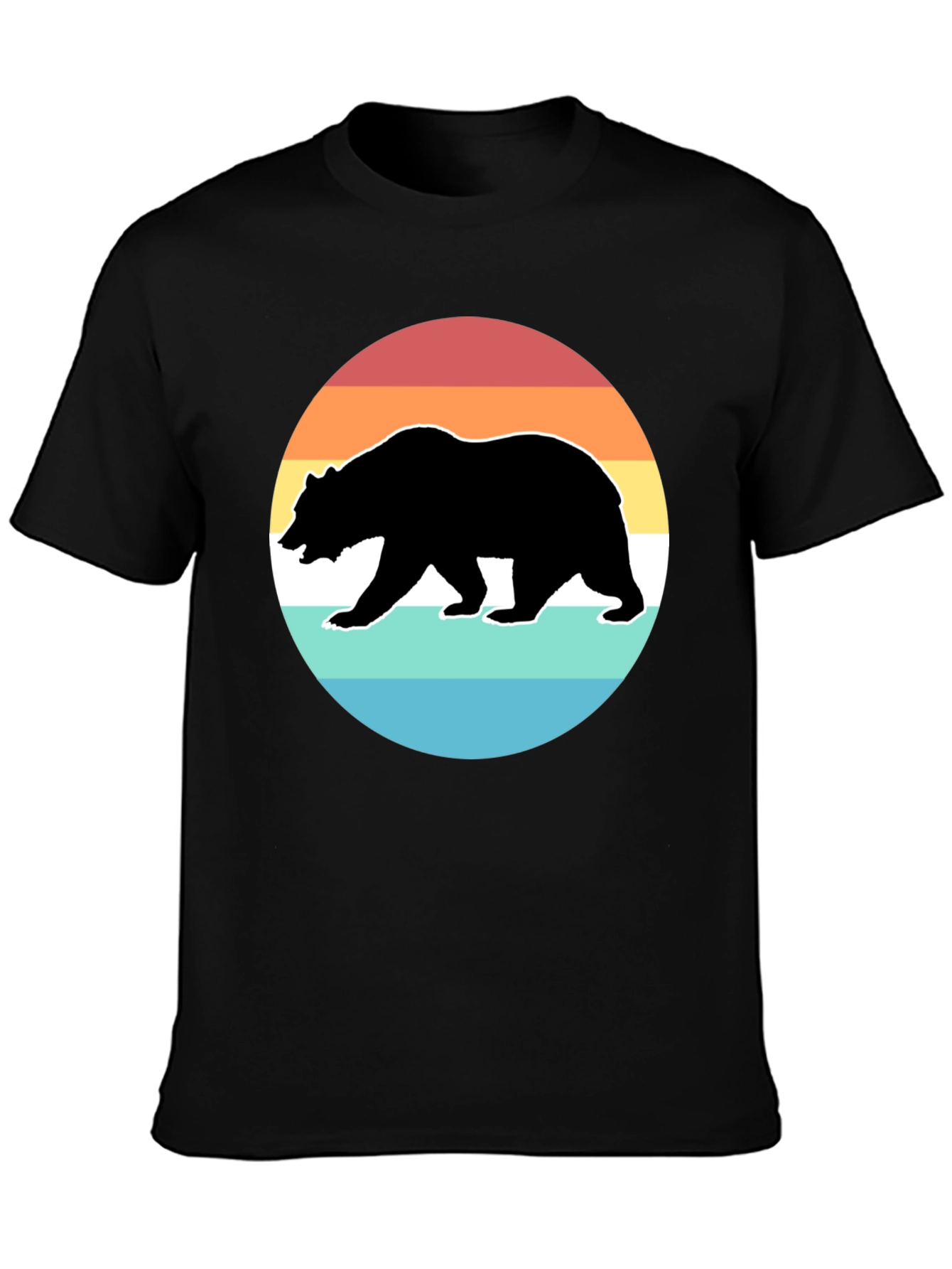 Retro Bear Sunset Graphic T-Shirt - Black