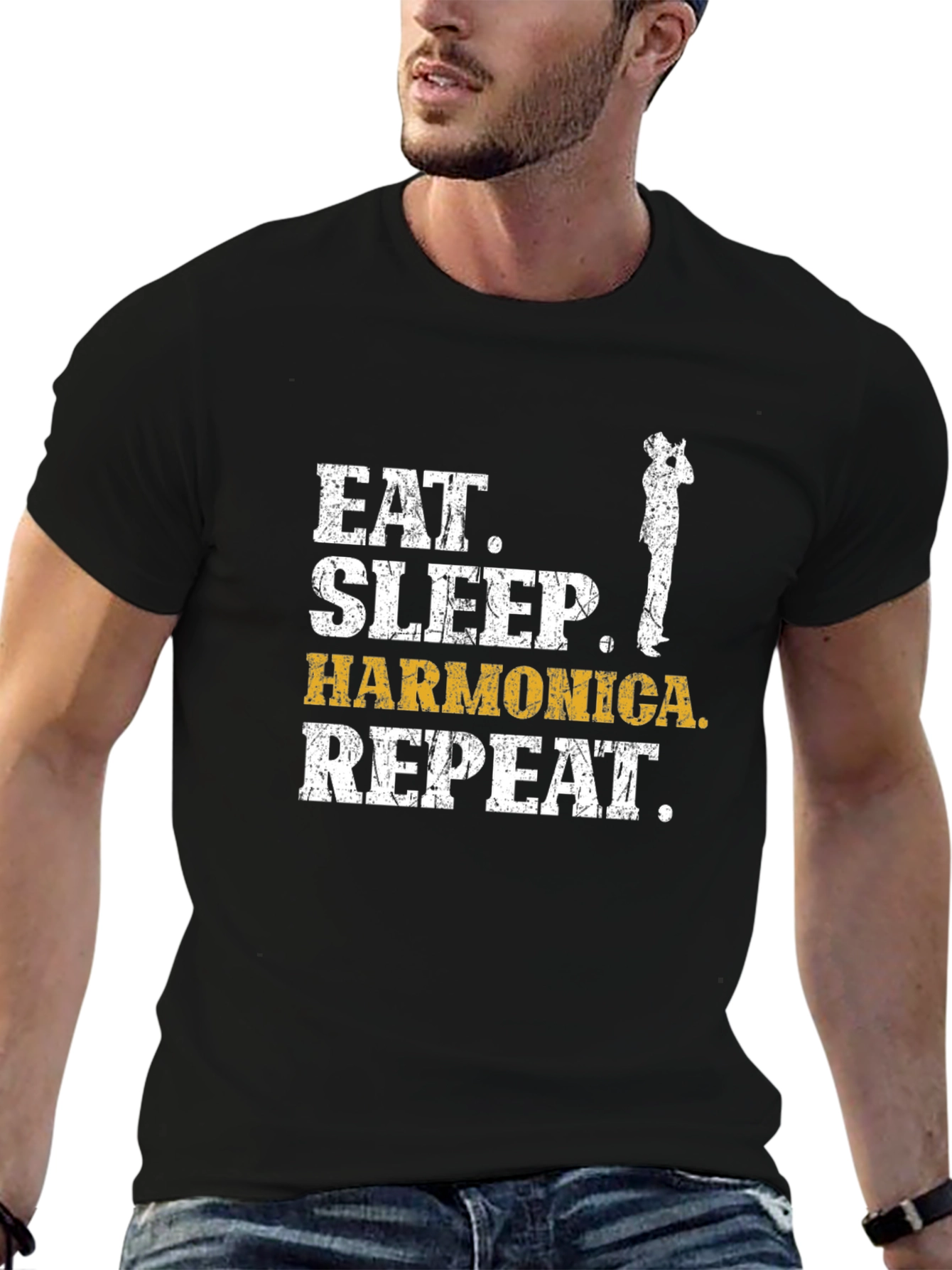 Eat Sleep Harmonica Repeat Graphic Tee