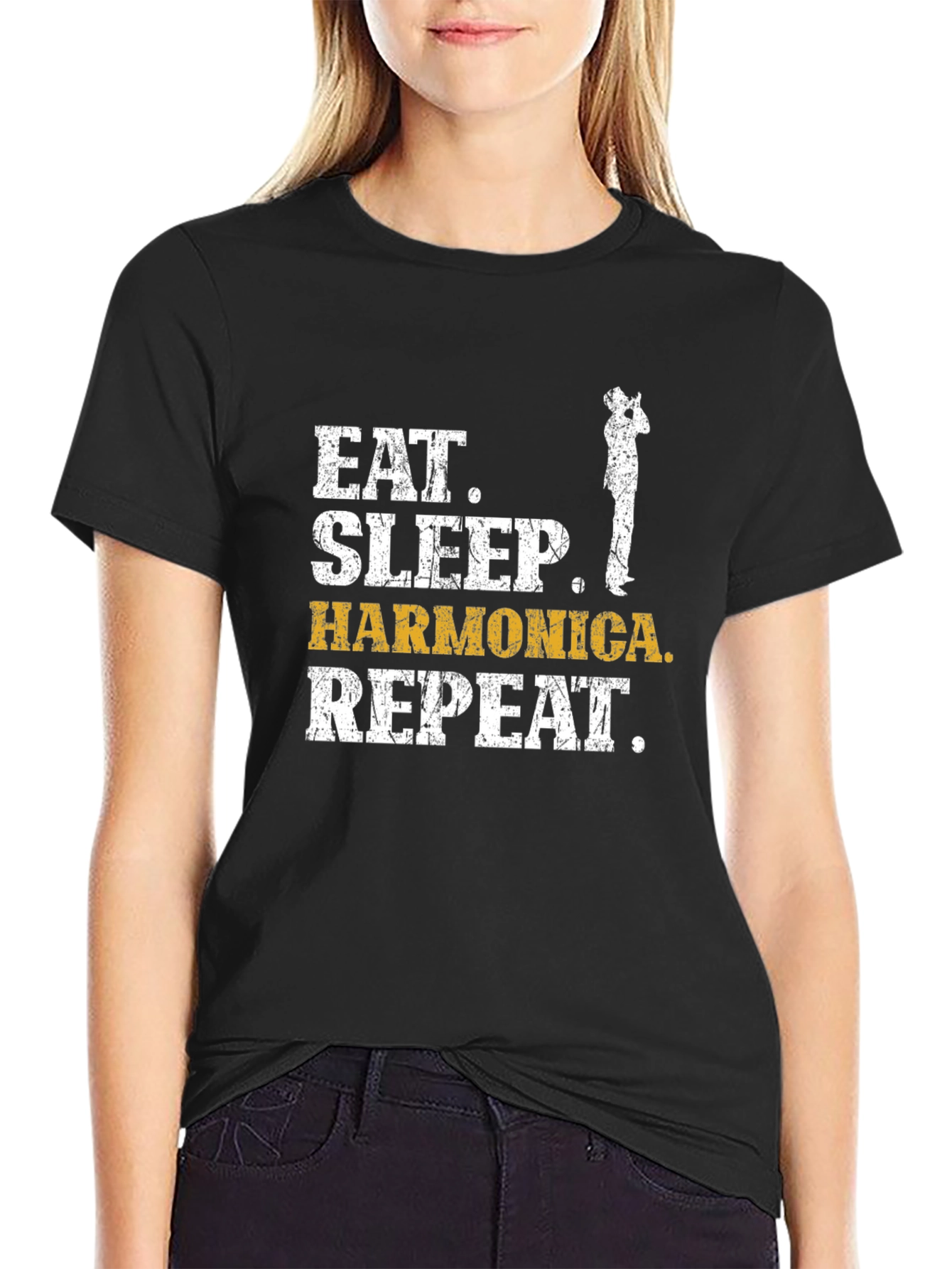 Eat Sleep Harmonica Repeat Graphic Tee