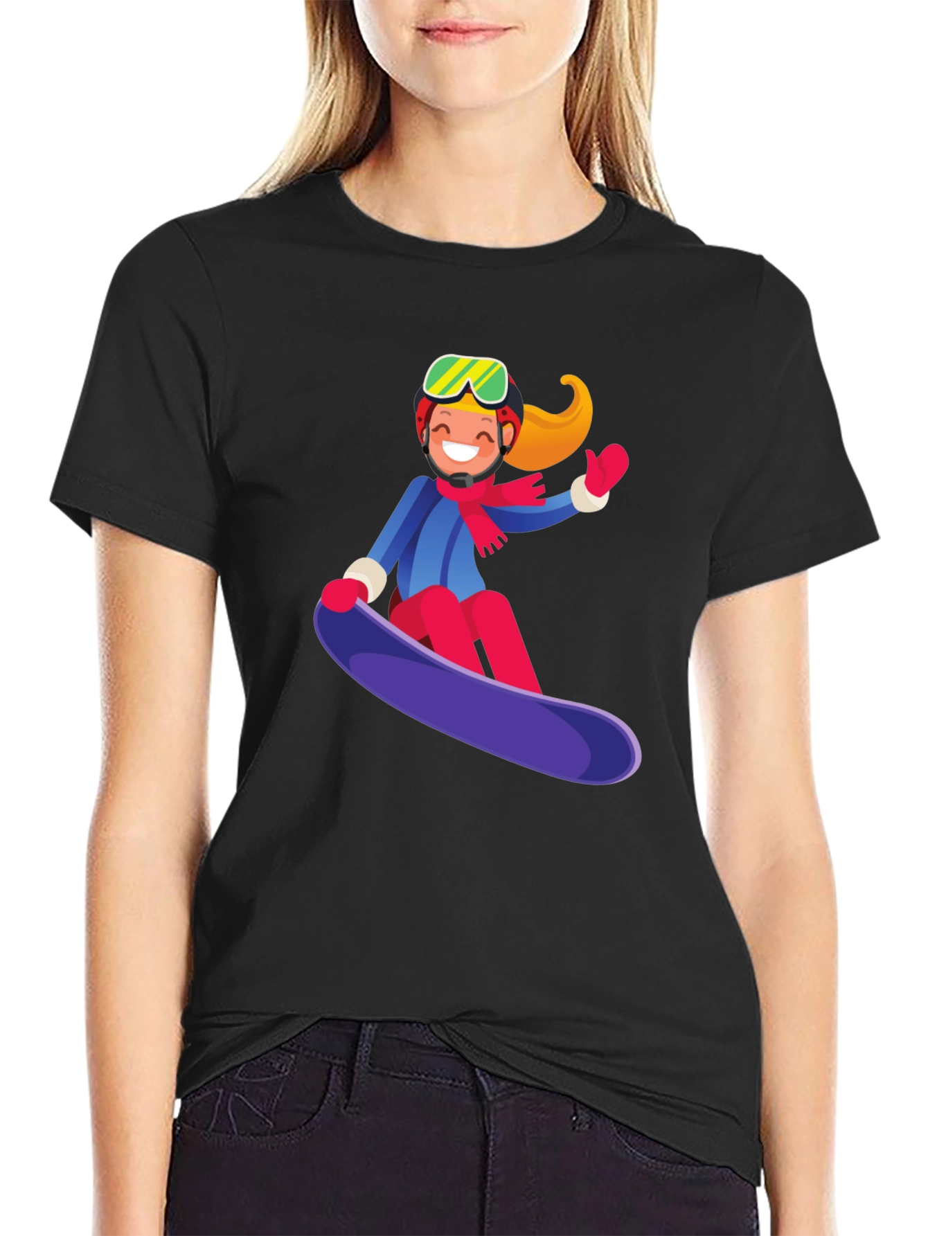 Snowboard Girl Graphic Tee - Black Cotton Casual Shirt