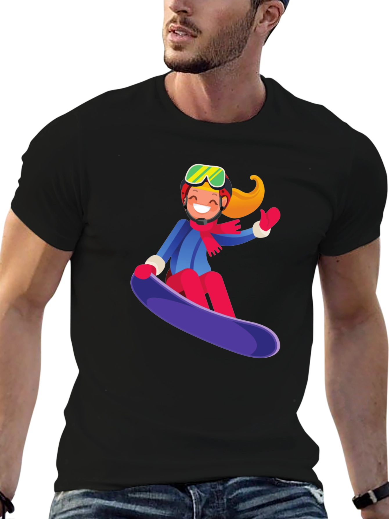 Snowboard Girl Graphic Tee - Black Cotton Casual Shirt