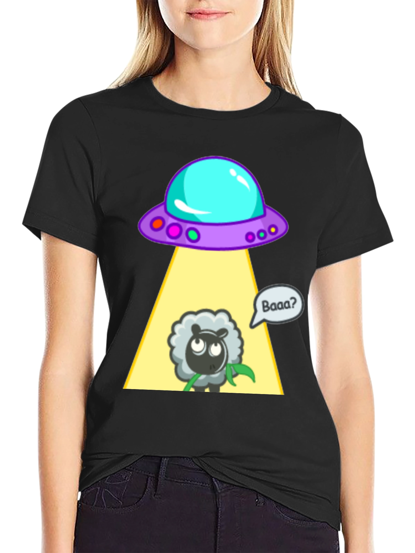 Alien Abduction Sheep Graphic T-Shirt