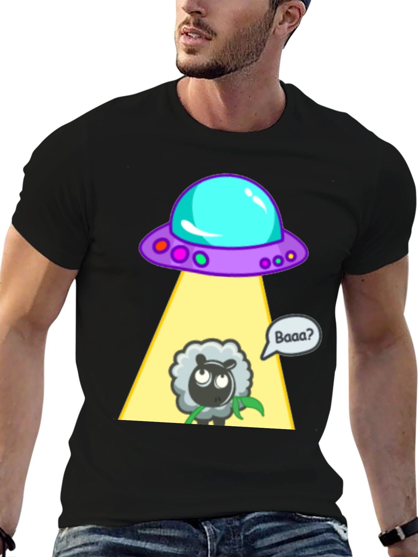 Alien Abduction Sheep Graphic T-Shirt