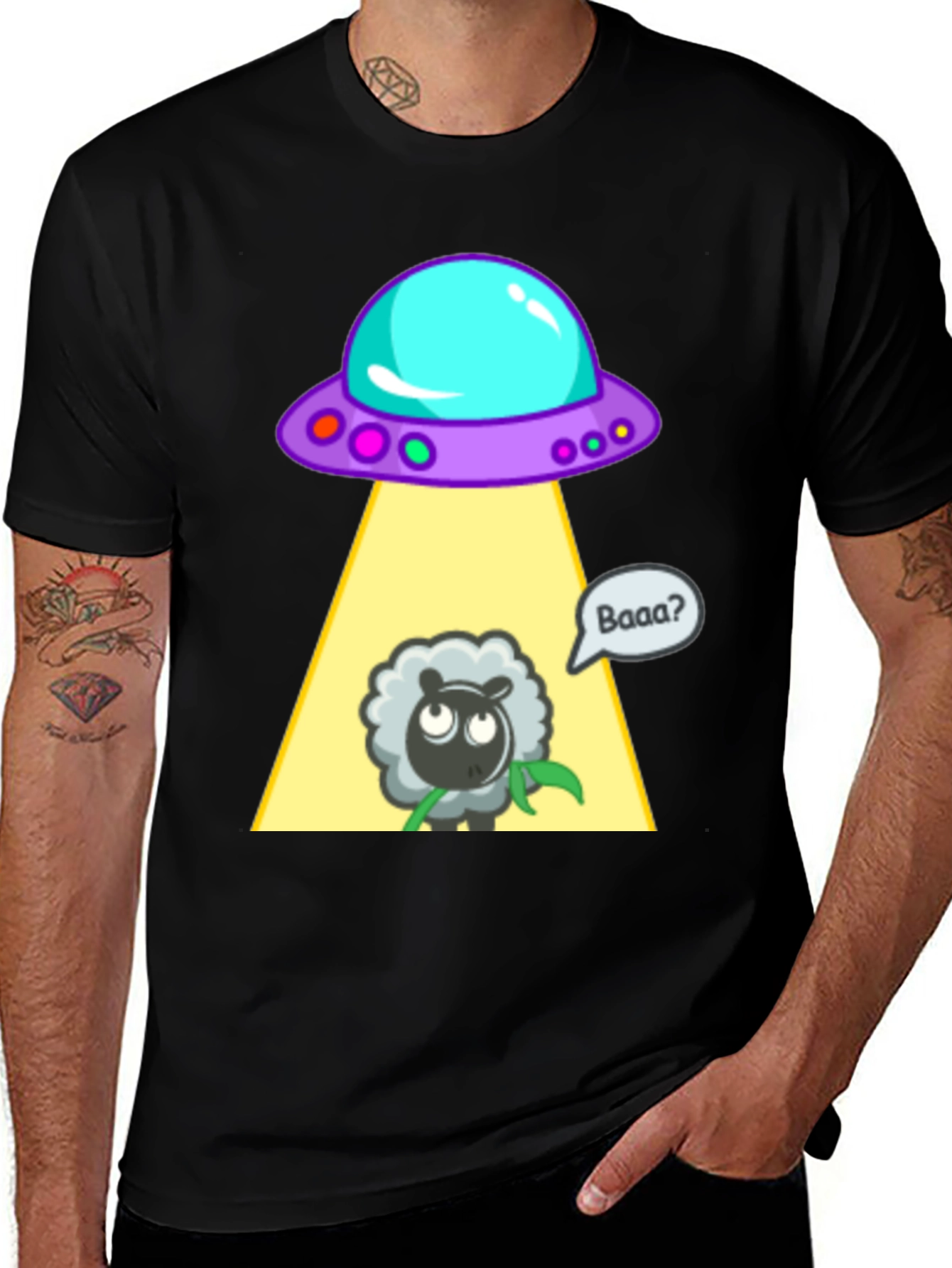 Alien Abduction Sheep Graphic T-Shirt