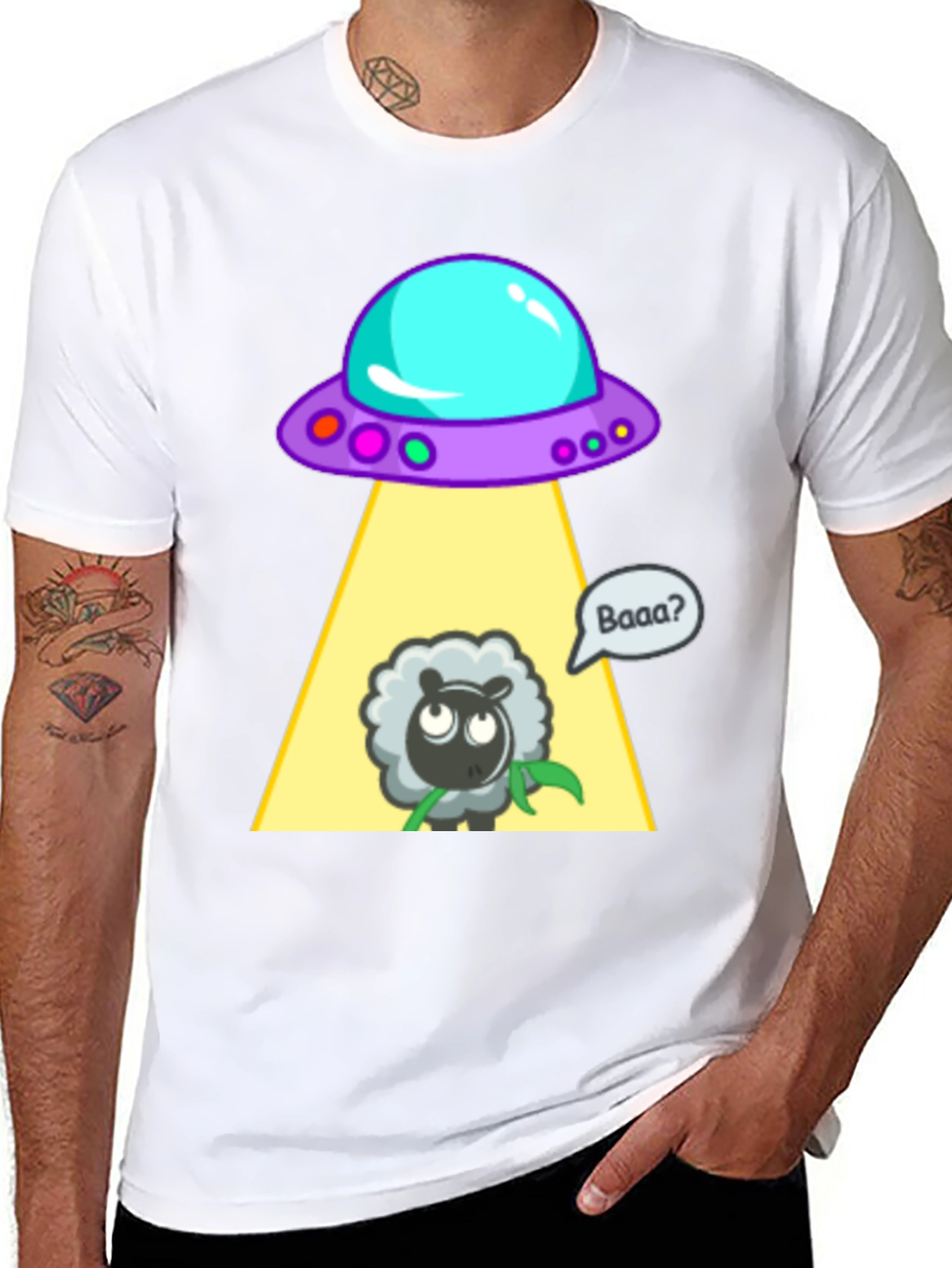 Alien Abduction Sheep Graphic T-Shirt