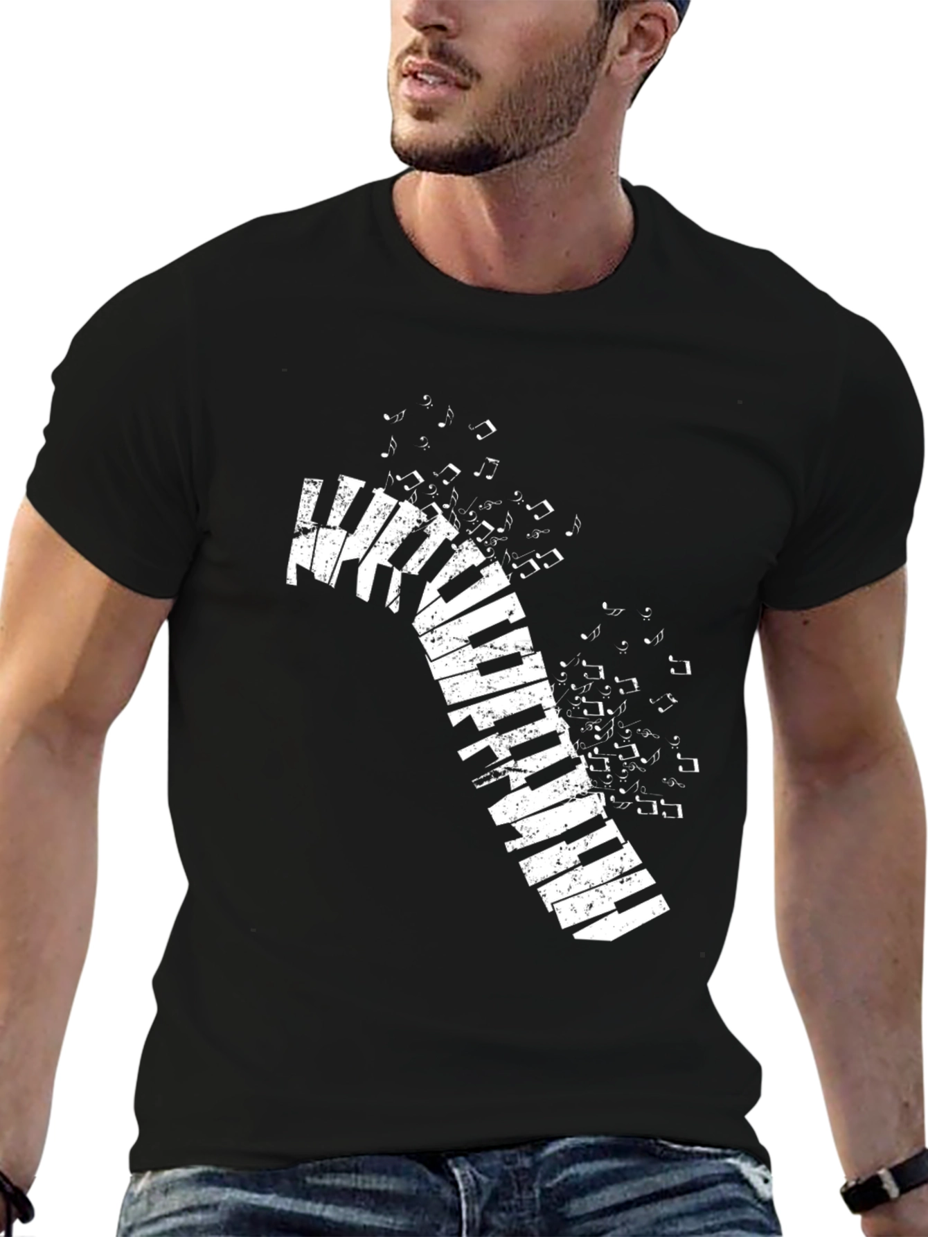 Piano Keys Music Notes Black T-Shirt
