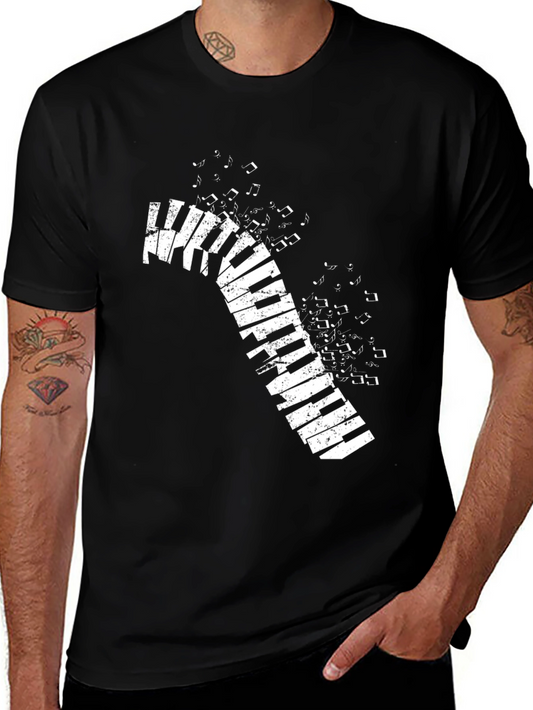 Piano Keys Music Notes Black T-Shirt