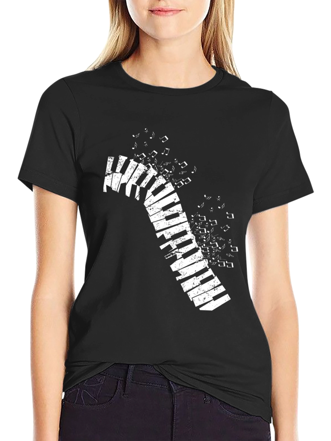 Piano Keys Music Notes Black T-Shirt