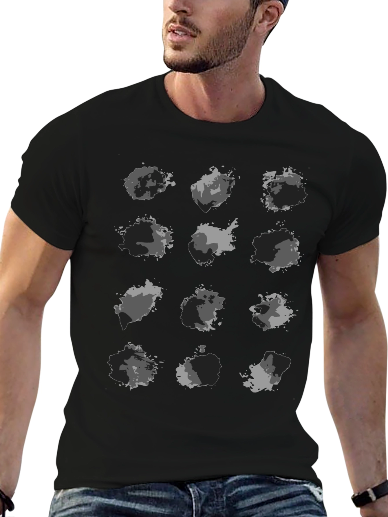 Abstract Camo Print Black T-Shirt