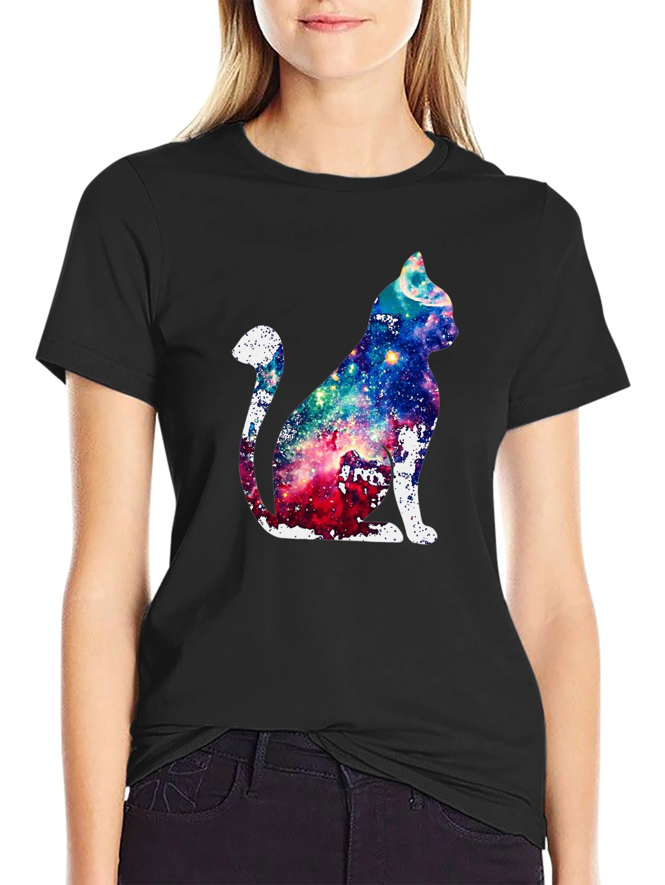 Galaxy Cat Graphic Print T-Shirt - Unique Design