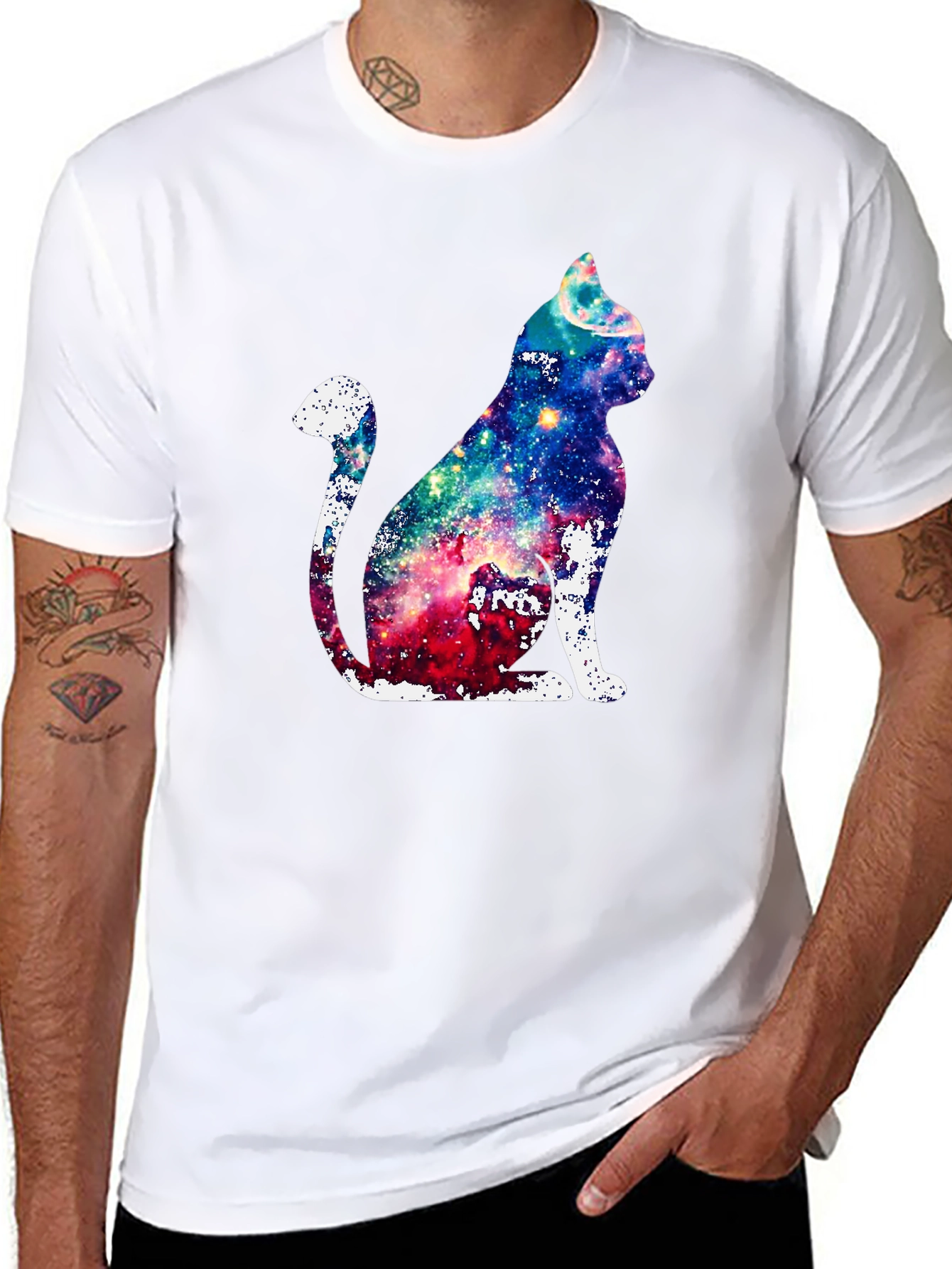 Galaxy Cat Graphic Print T-Shirt - Unique Design