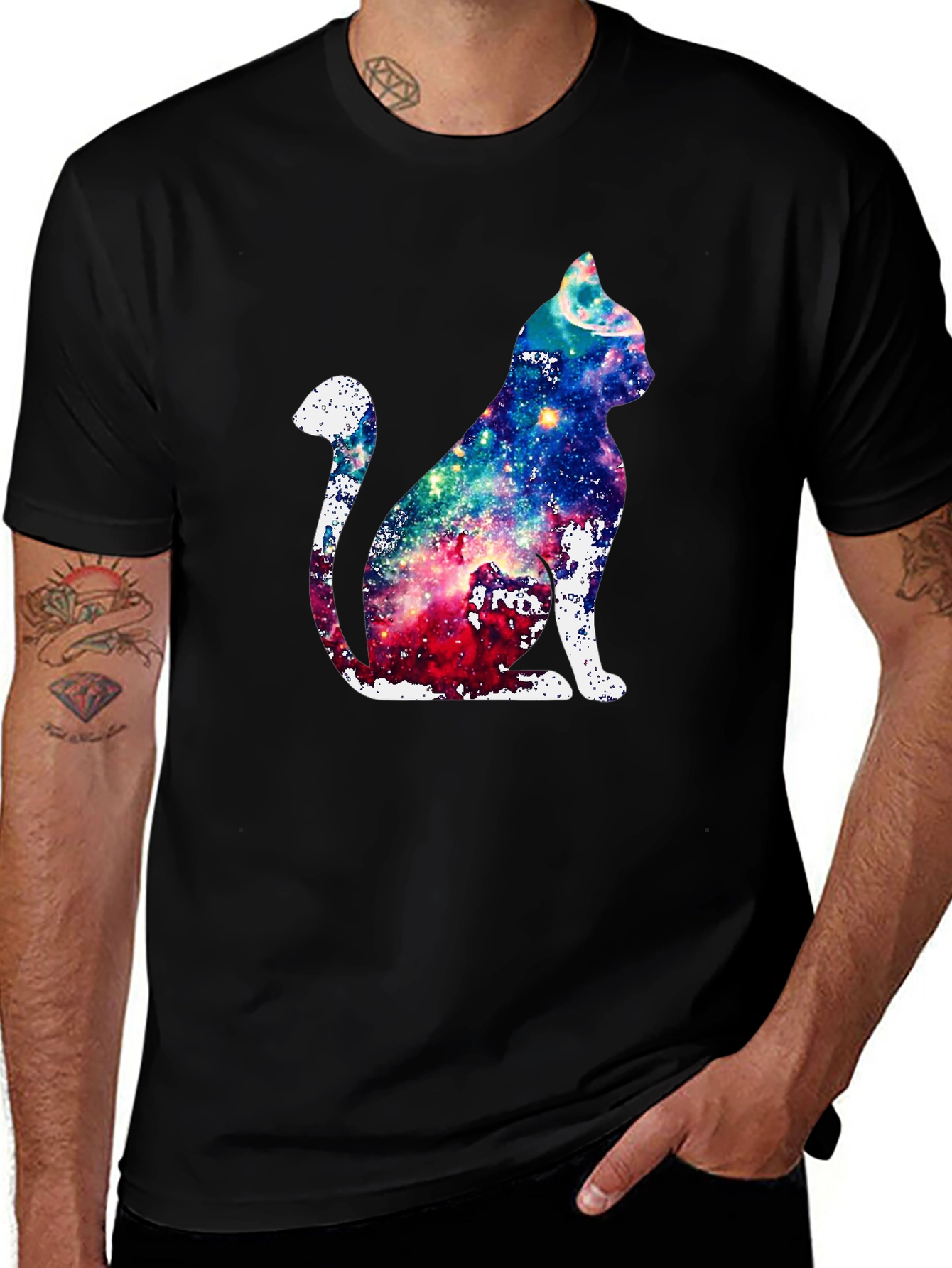 Galaxy Cat Graphic Print T-Shirt - Unique Design