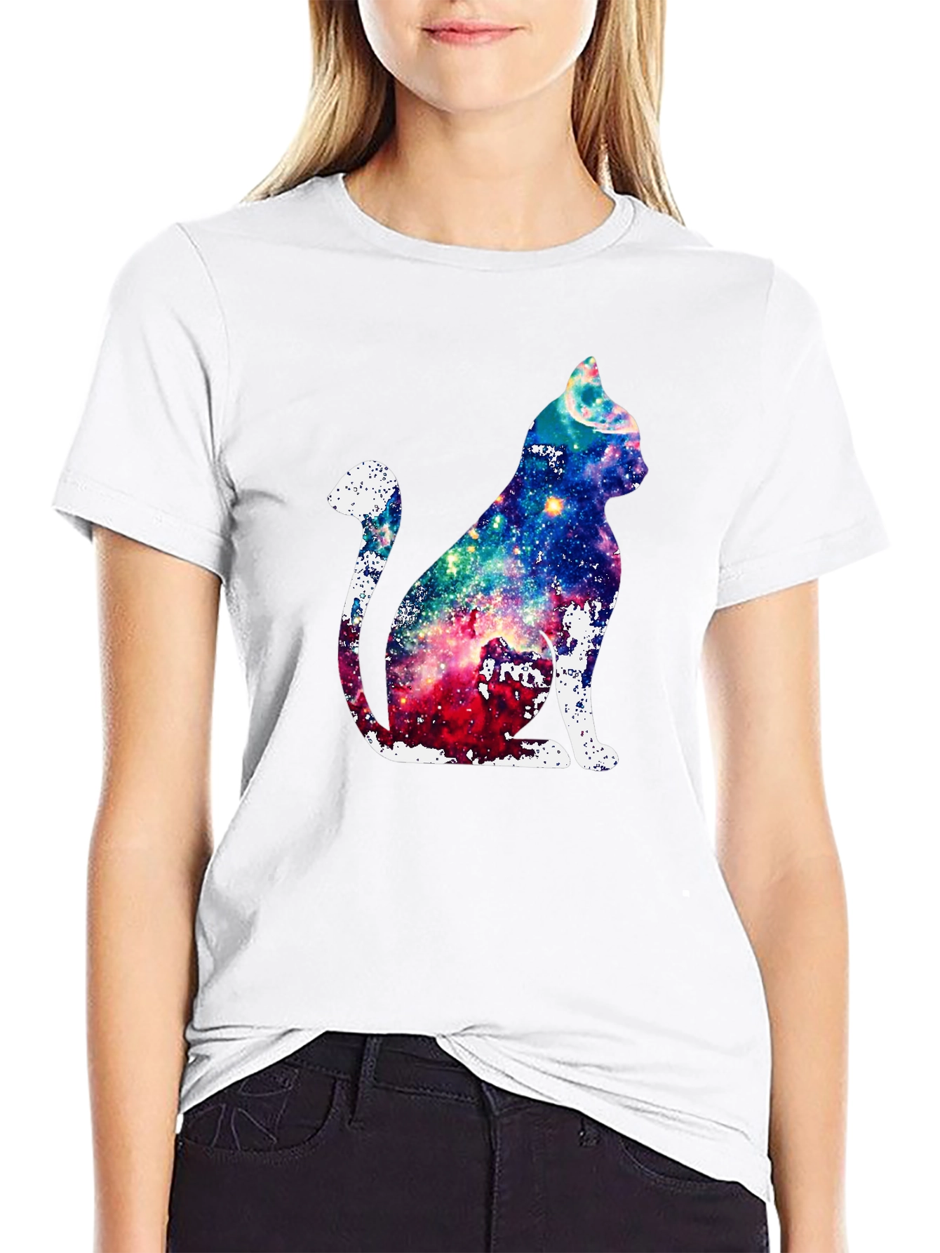 Galaxy Cat Graphic Print T-Shirt - Unique Design