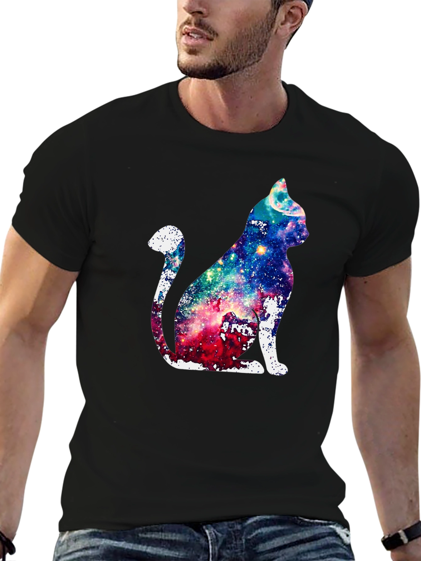 Galaxy Cat Graphic Print T-Shirt - Unique Design