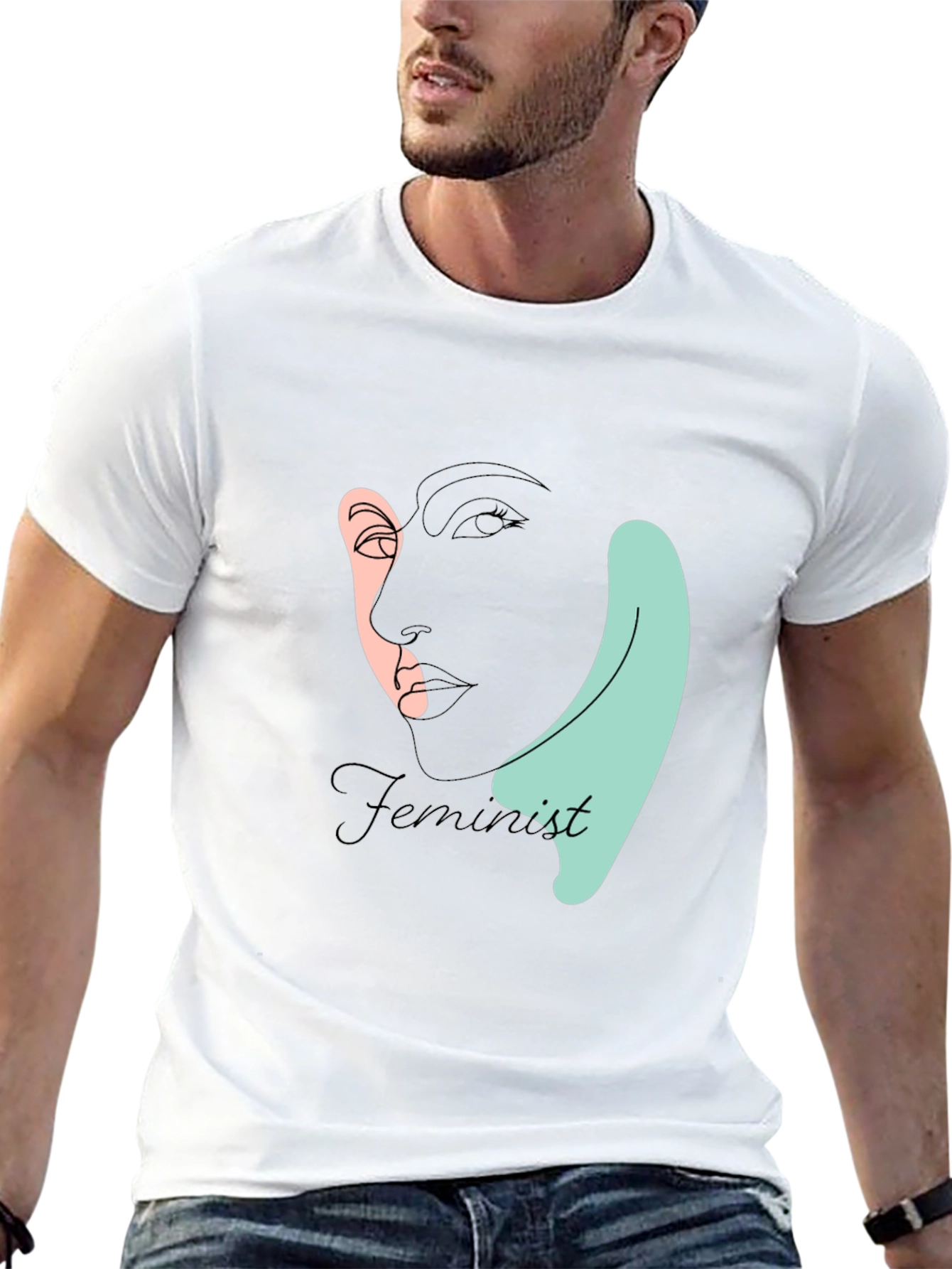 Feminist Line Art T-Shirt - Black