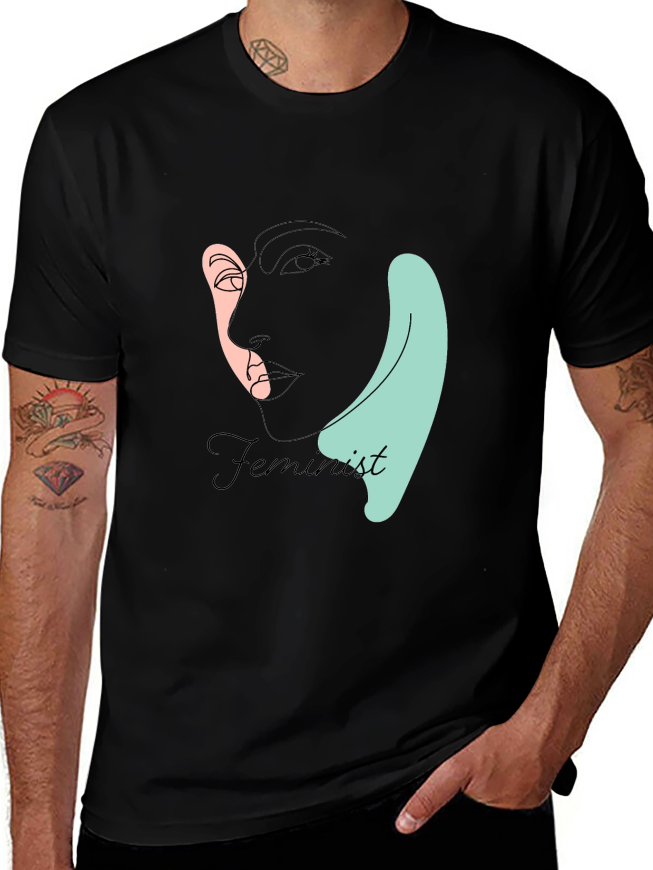 Feminist Line Art T-Shirt - Black