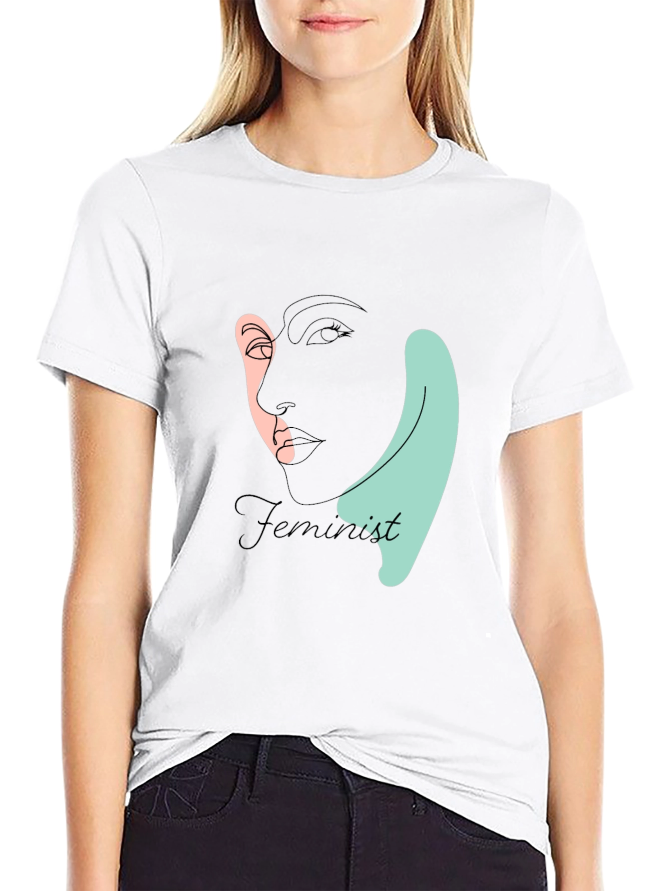 Feminist Line Art T-Shirt - Black