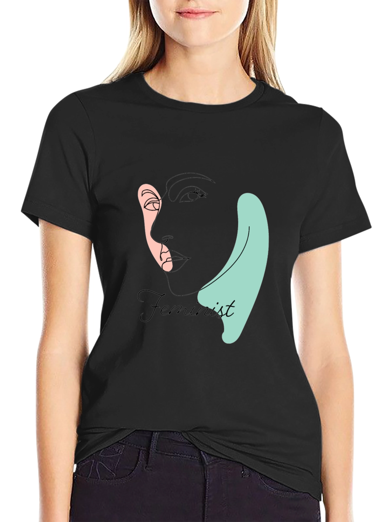 Feminist Line Art T-Shirt - Black
