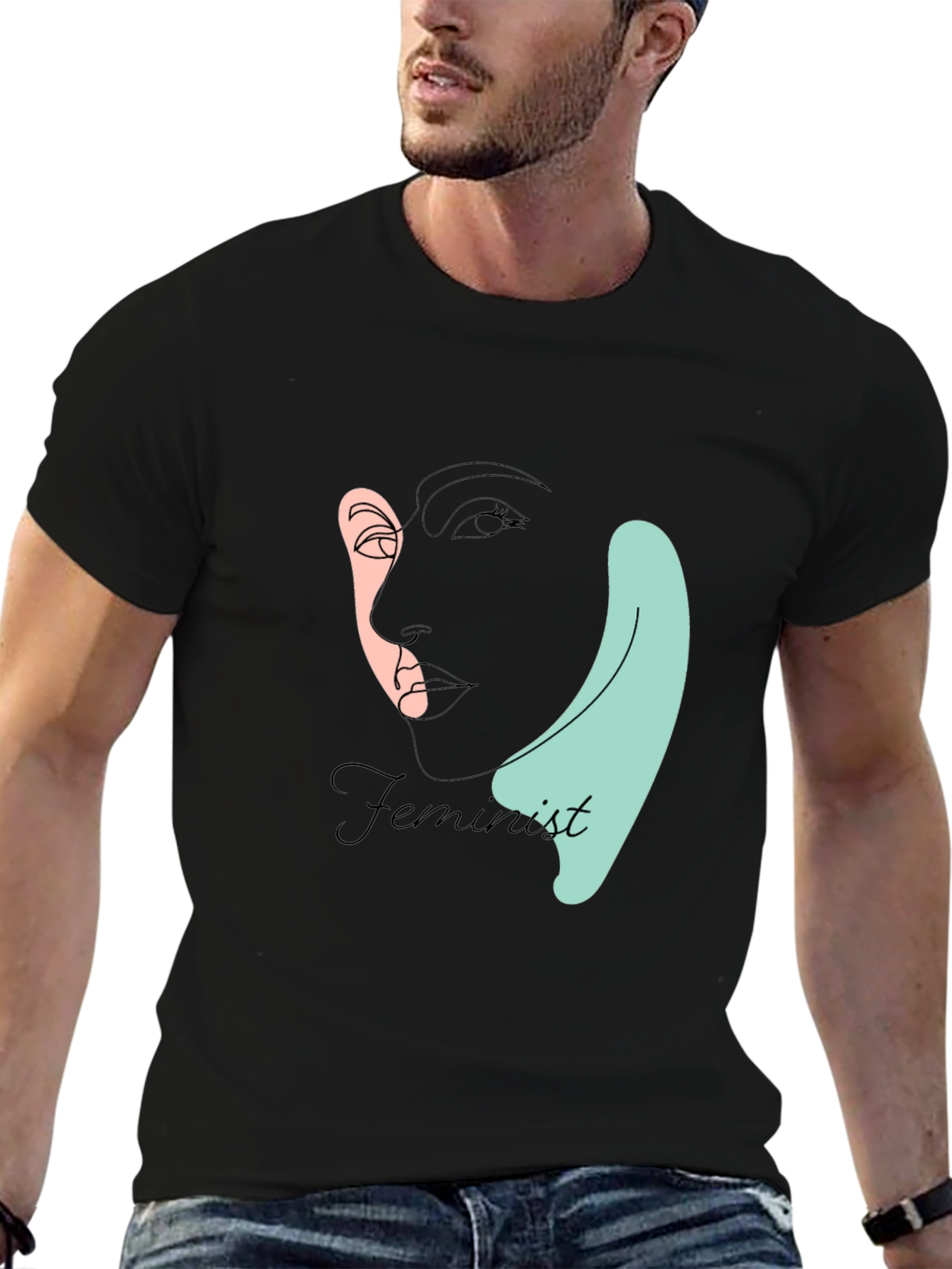 Feminist Line Art T-Shirt - Black