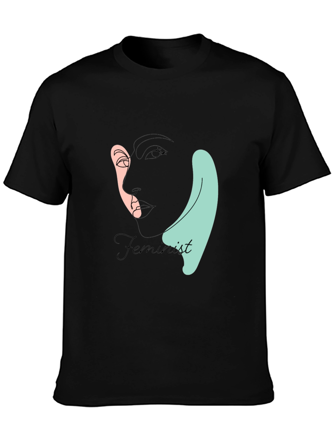 Feminist Line Art T-Shirt - Black