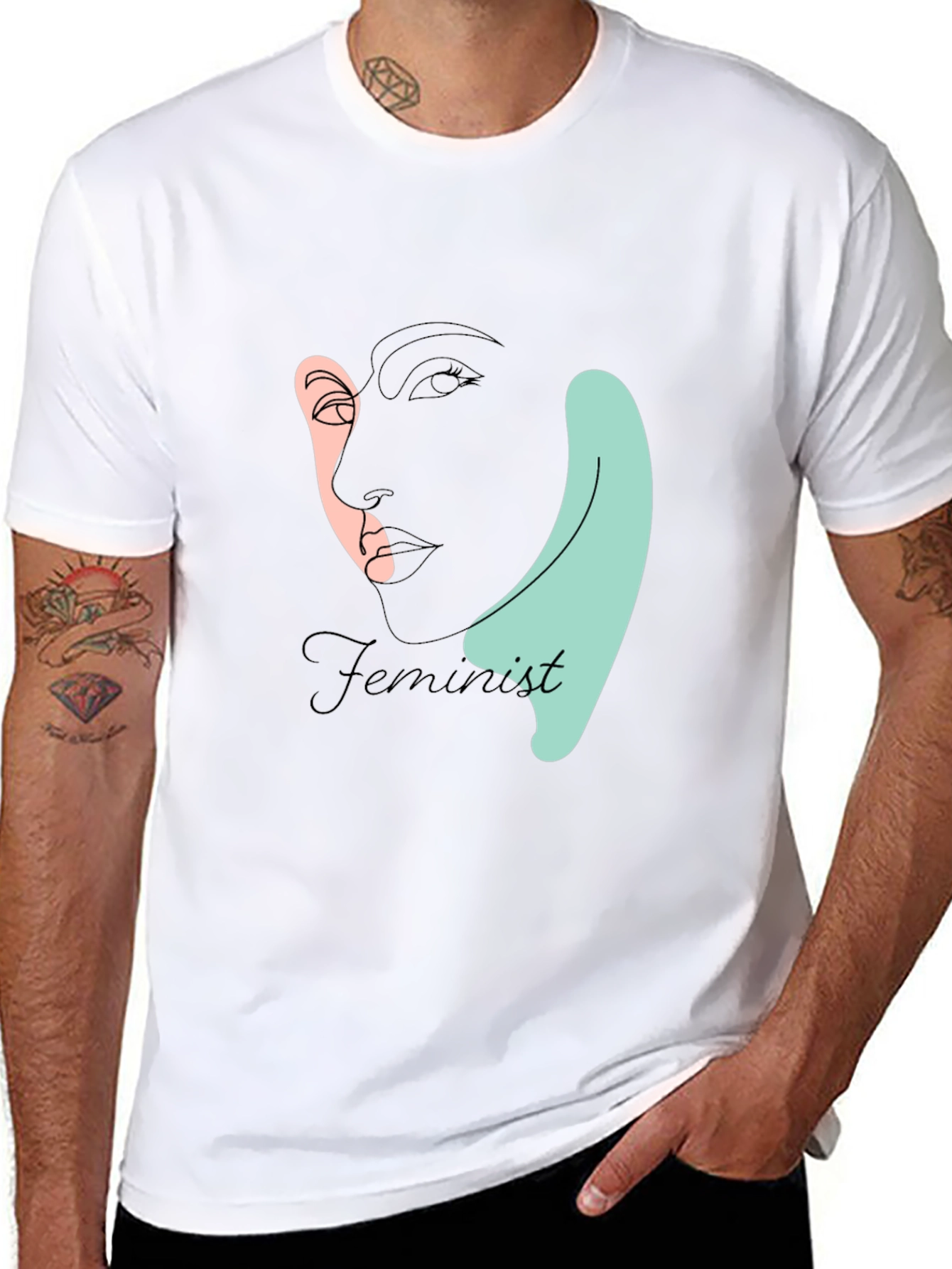 Feminist Line Art T-Shirt - Black