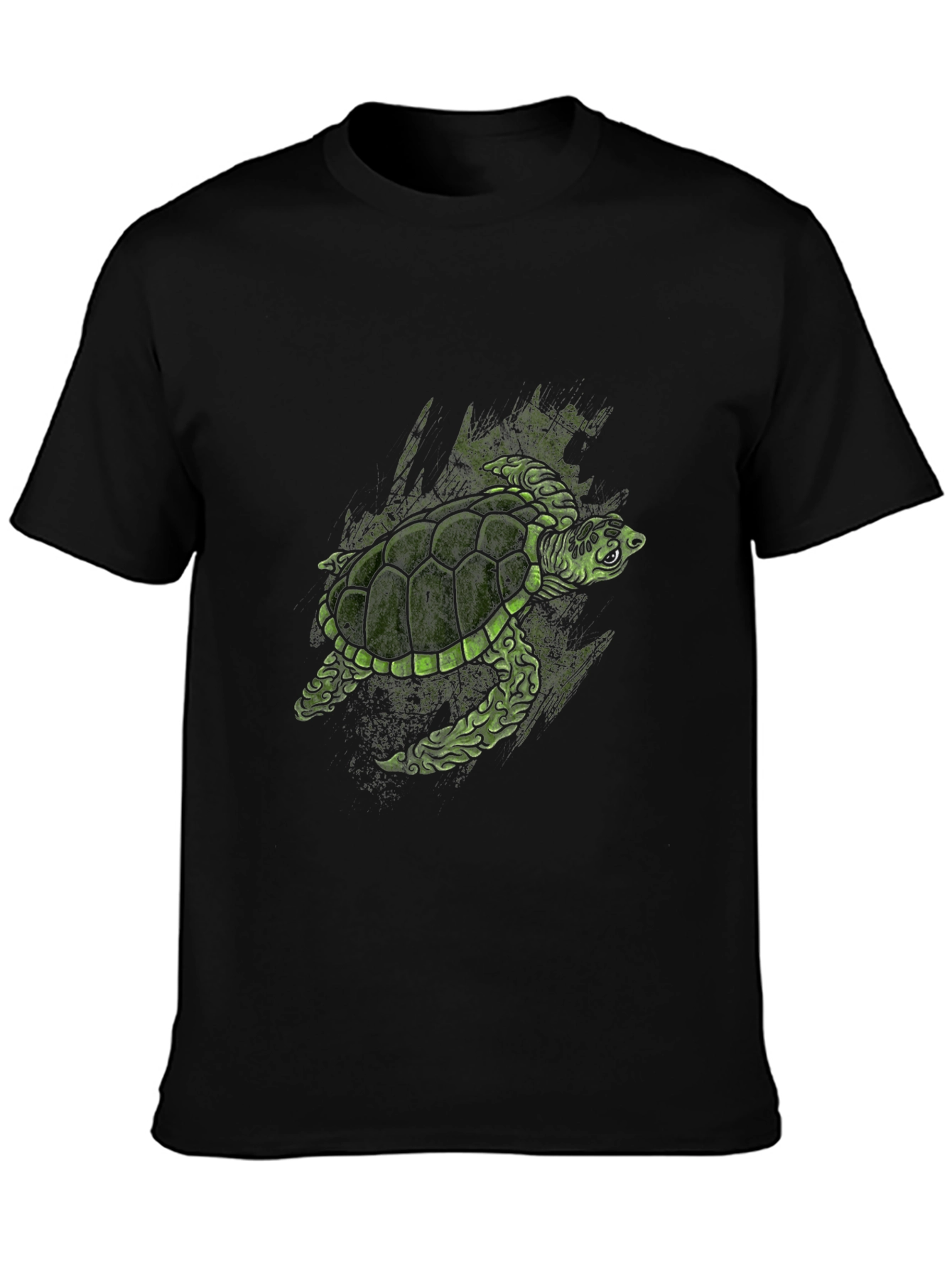 Green Turtle Graphic Print Black T-Shirt