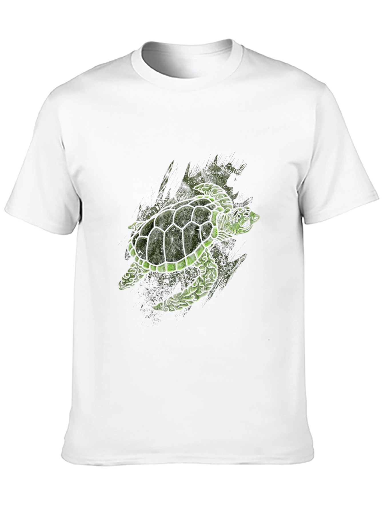 Green Turtle Graphic Print Black T-Shirt