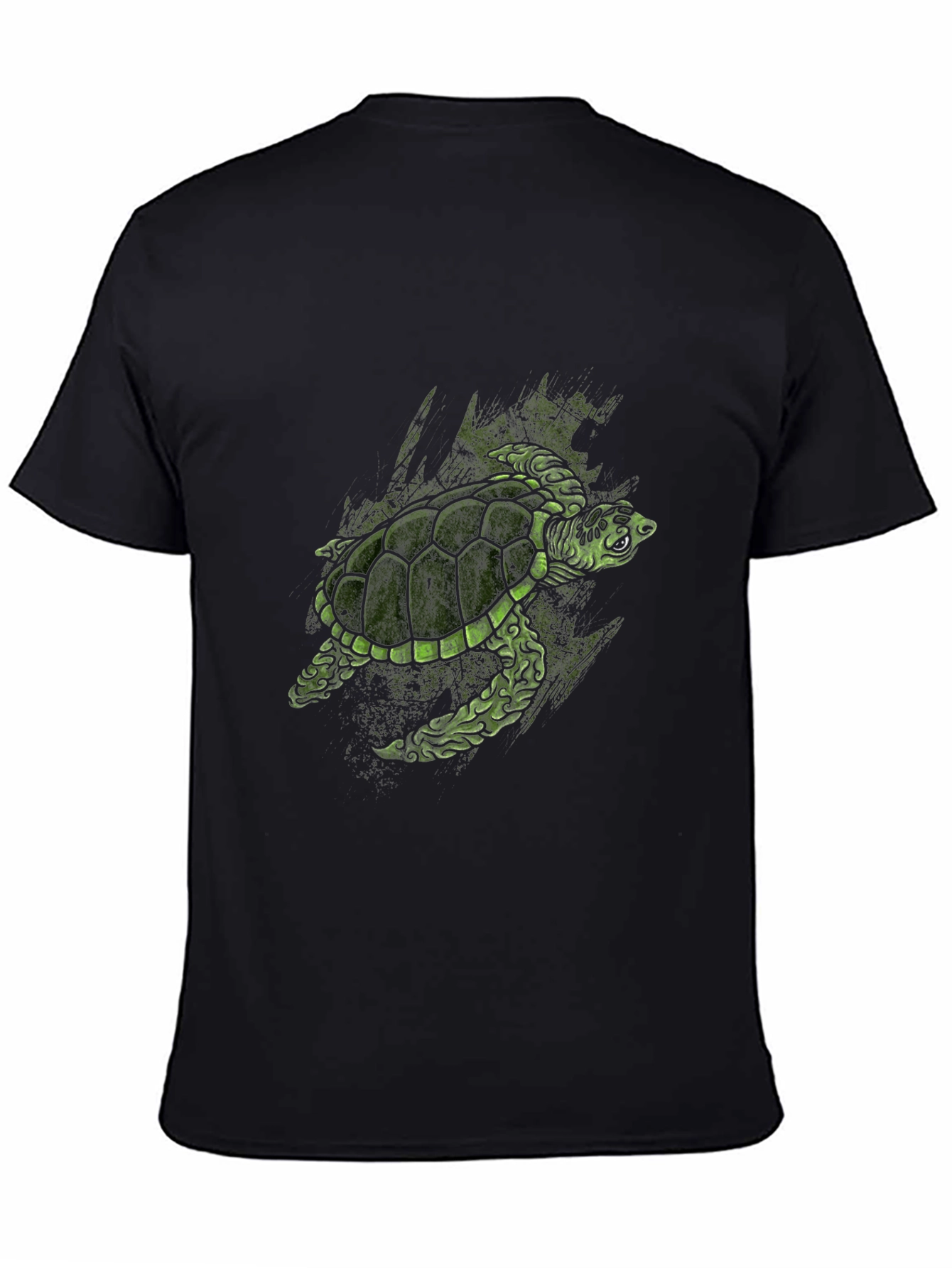 Green Turtle Graphic Print Black T-Shirt