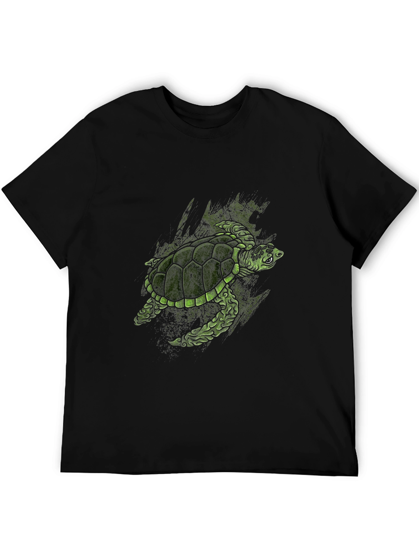Green Turtle Graphic Print Black T-Shirt