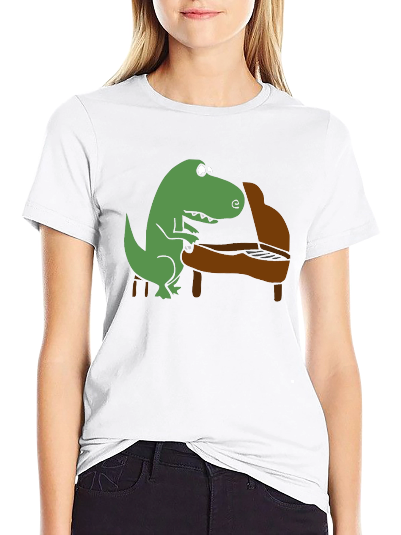 Dino Piano Player Graphic T-Shirt - Black