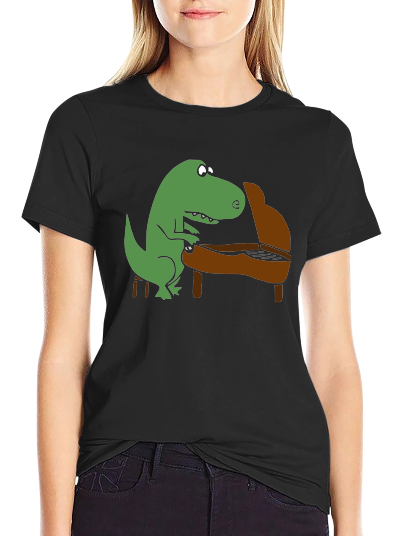 Dino Piano Player Graphic T-Shirt - Black