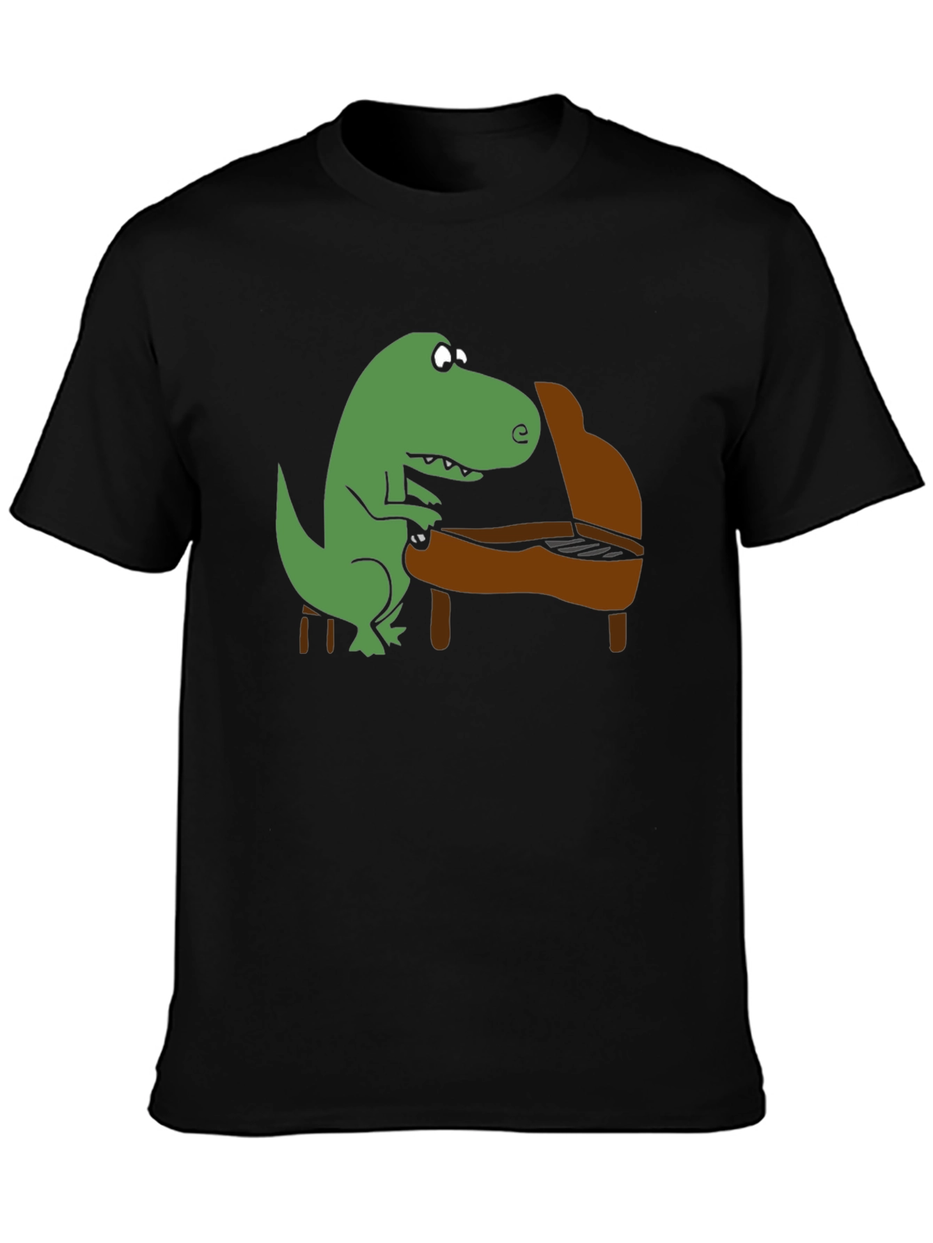 Dino Piano Player Graphic T-Shirt - Black