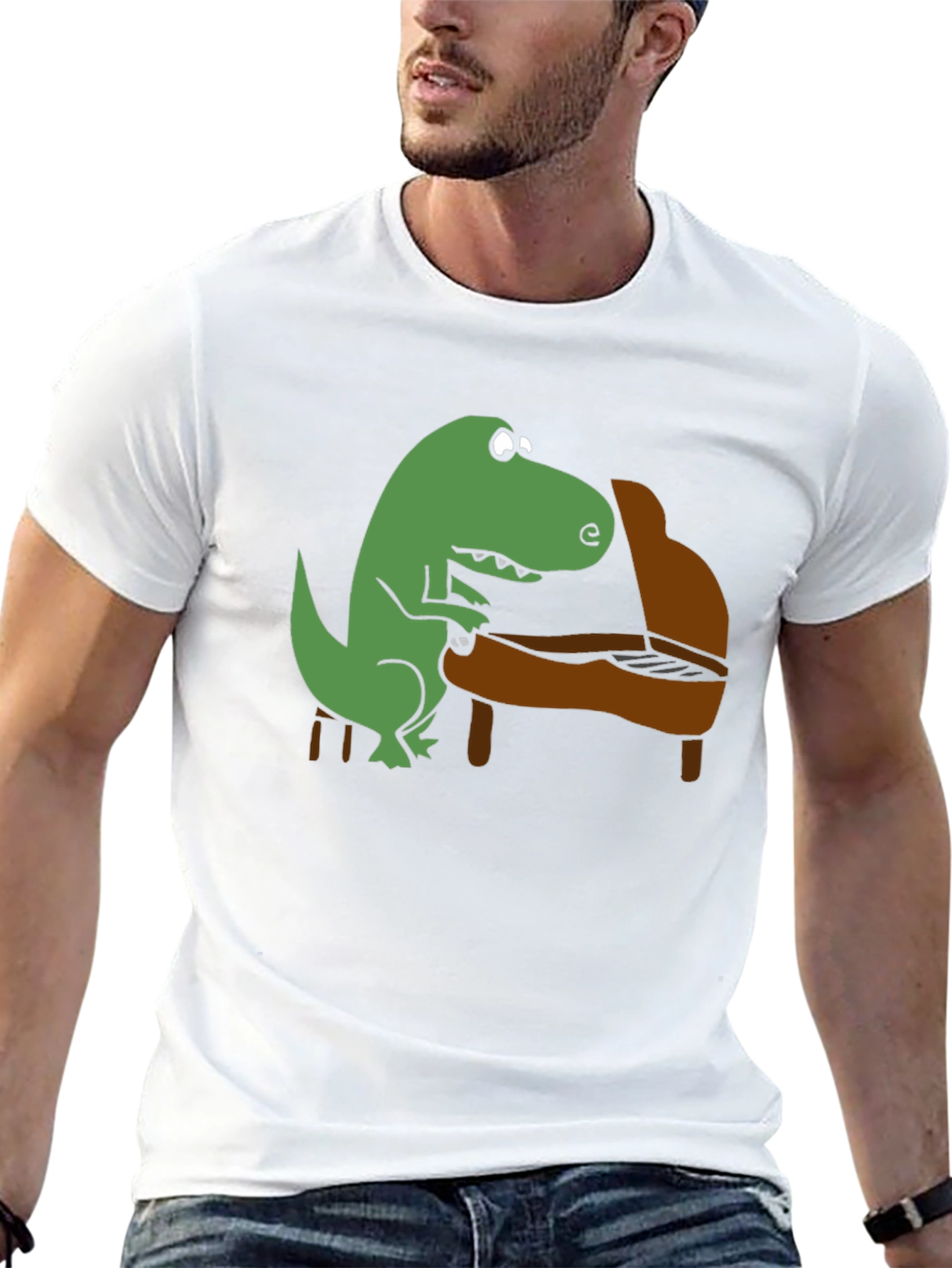 Dino Piano Player Graphic T-Shirt - Black