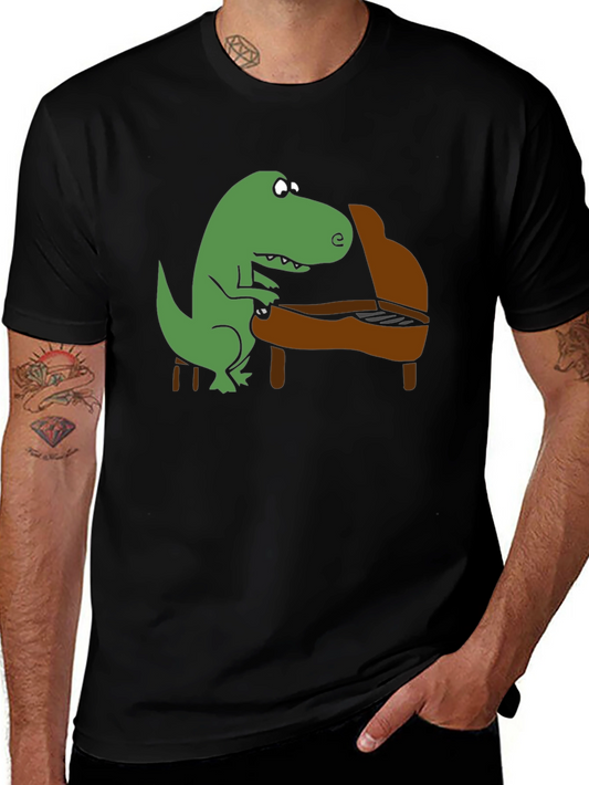 Dino Piano Player Graphic T-Shirt - Black