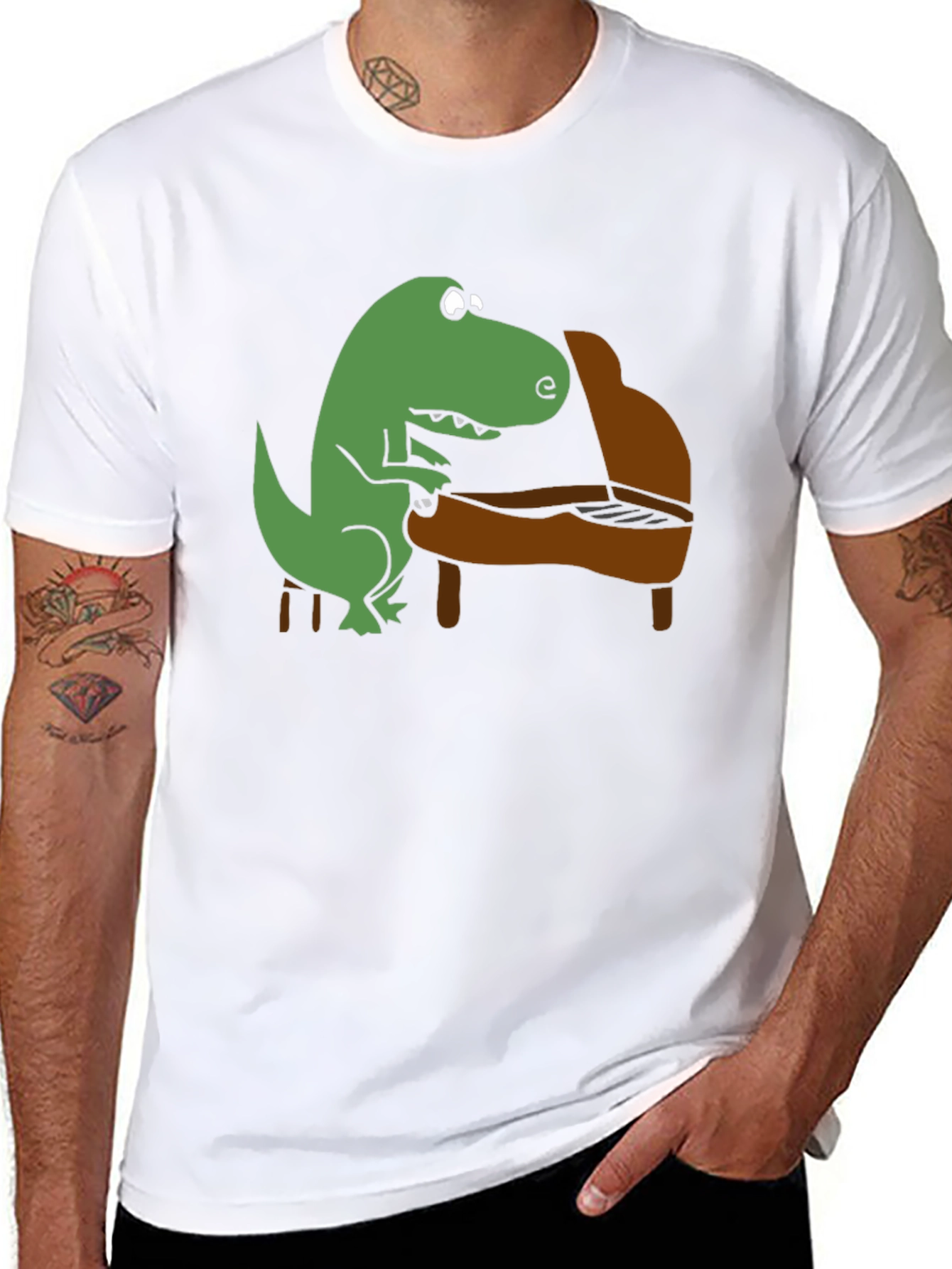 Dino Piano Player Graphic T-Shirt - Black