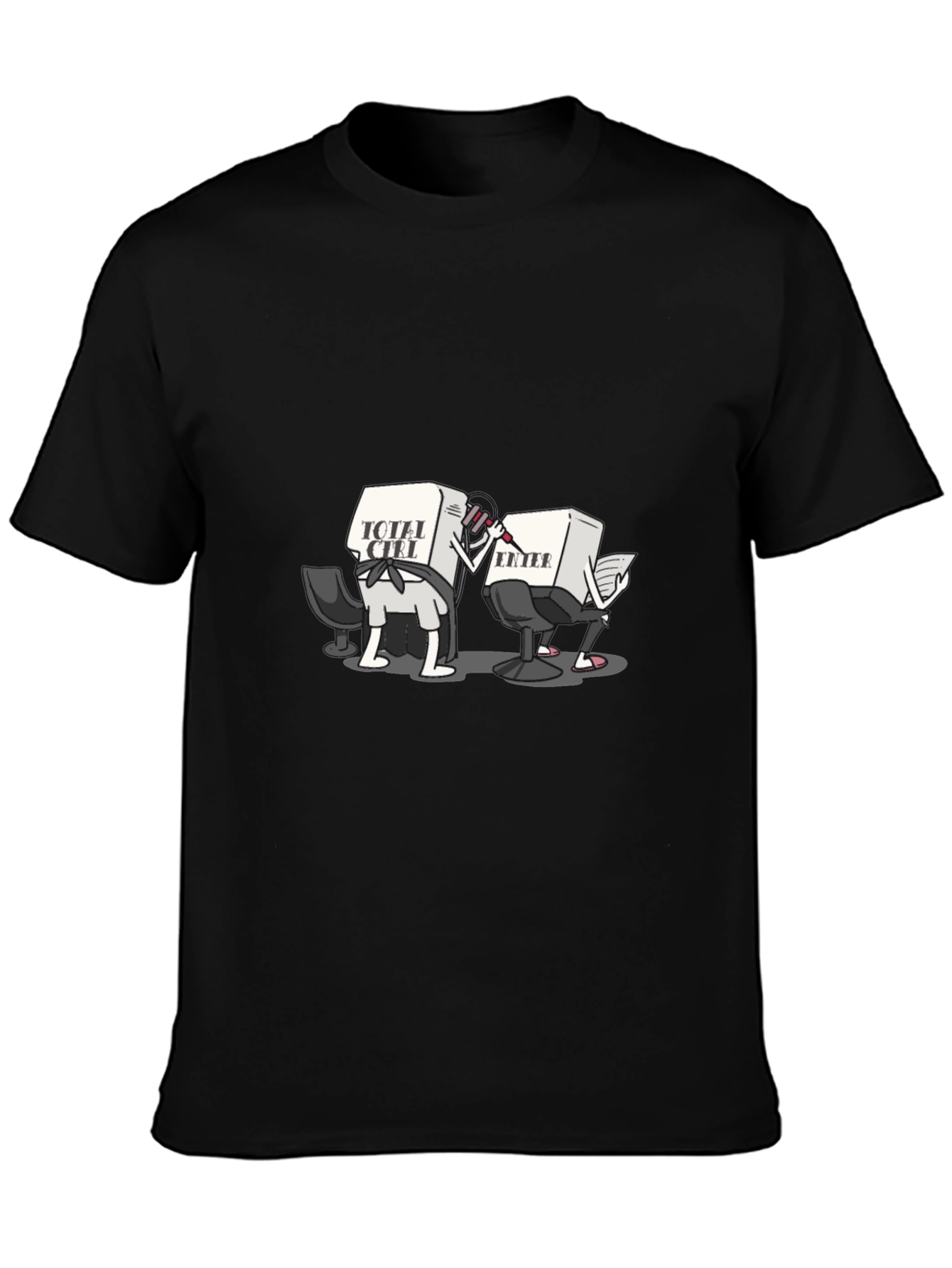 Funny Computer Key Cartoon Black T-Shirt