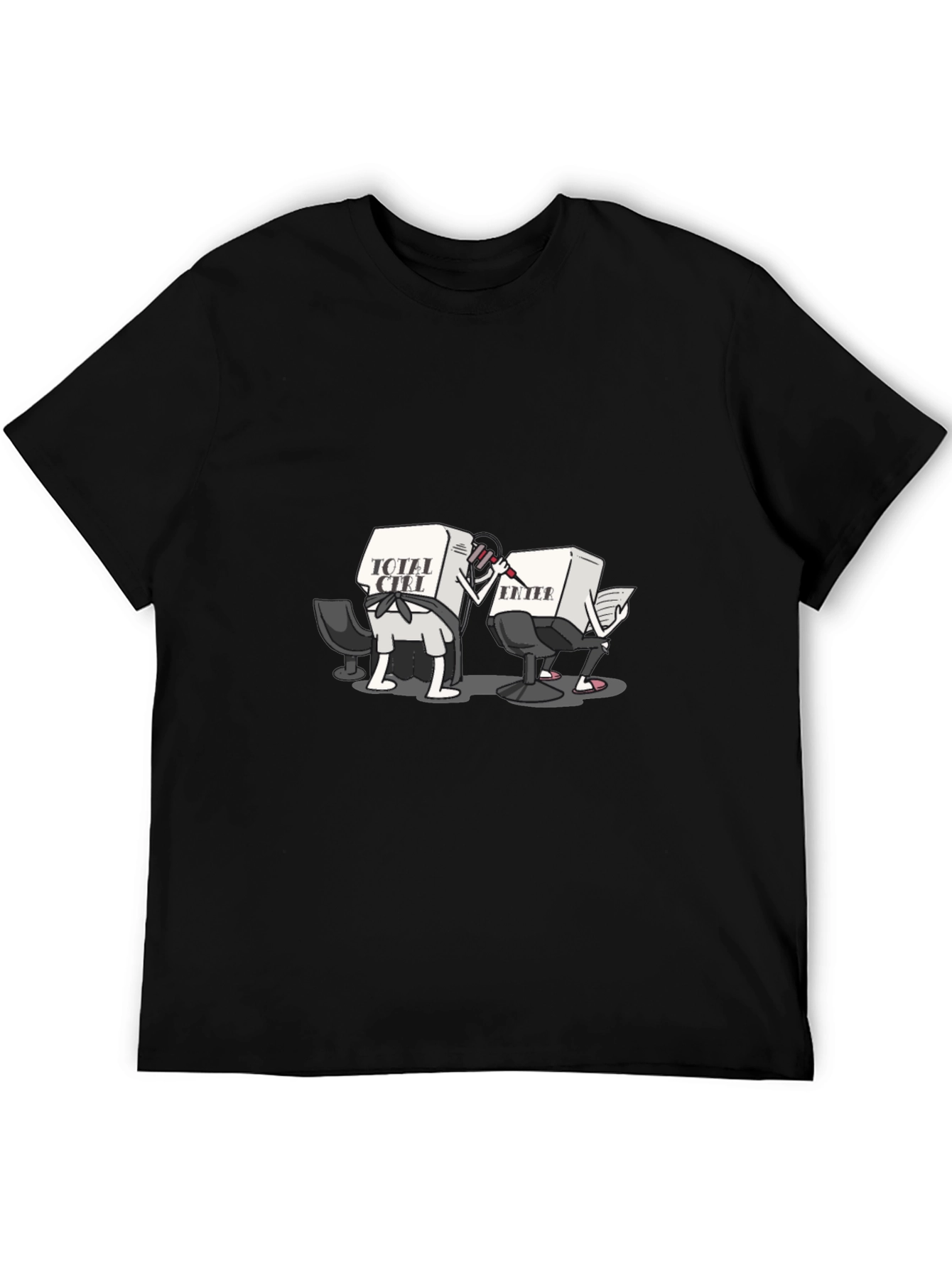 Funny Computer Key Cartoon Black T-Shirt