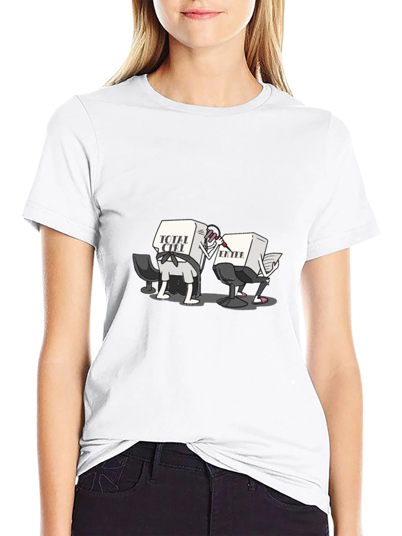 Funny Computer Key Cartoon Black T-Shirt