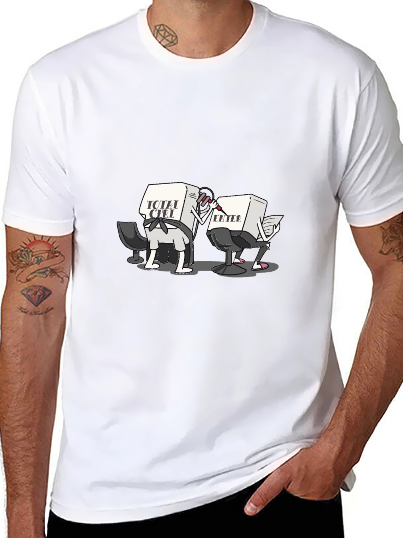 Funny Computer Key Cartoon Black T-Shirt