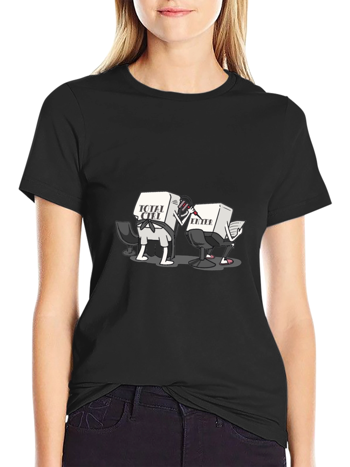 Funny Computer Key Cartoon Black T-Shirt