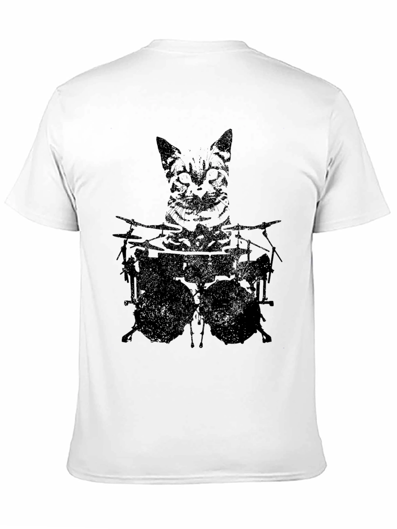 Cat Drummer Graphic Tee - Black Cotton T-Shirt